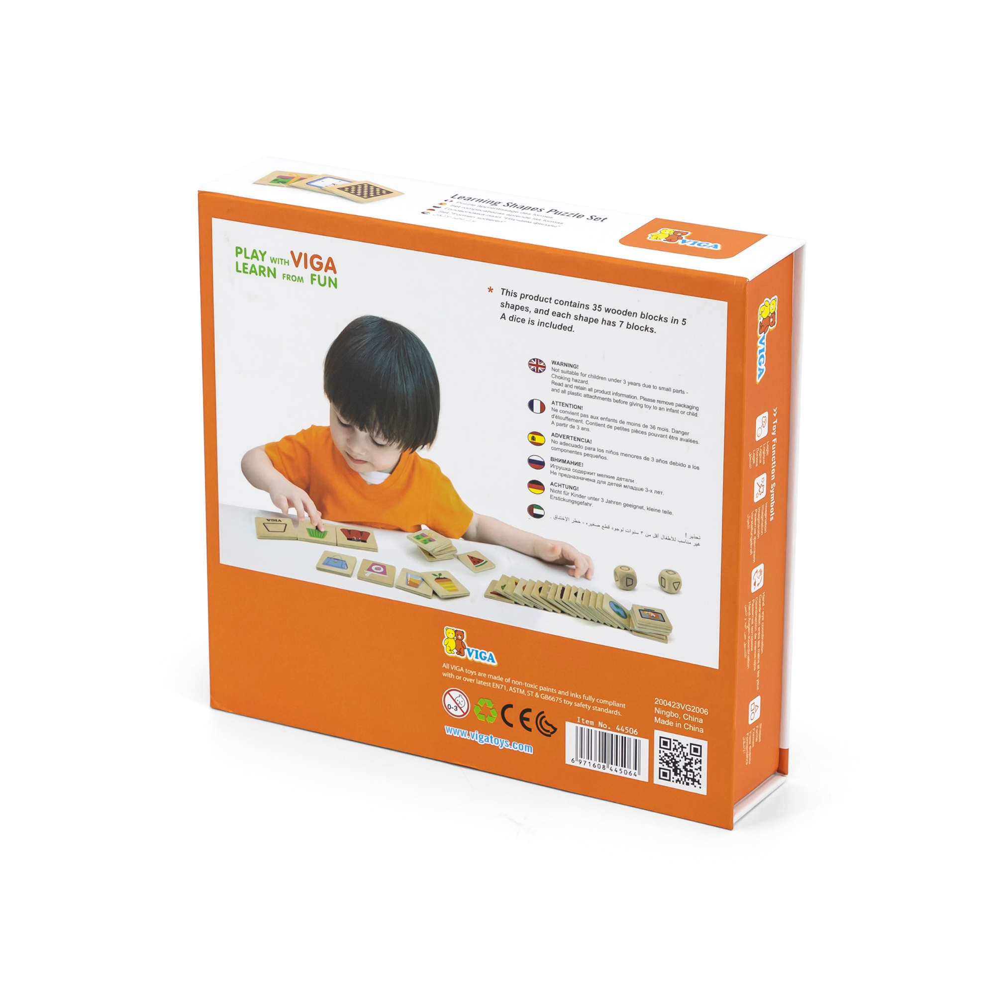 Viga Learning Shapes, 35 Piece Mix & Match Puzzle, Montessori Wooden Toy, Develops Sensory, Cognitive & Fine Motor Skills, Non-Toxic & Eco-friendly Kids Educational Toy, for Boys & Girls 3Y+