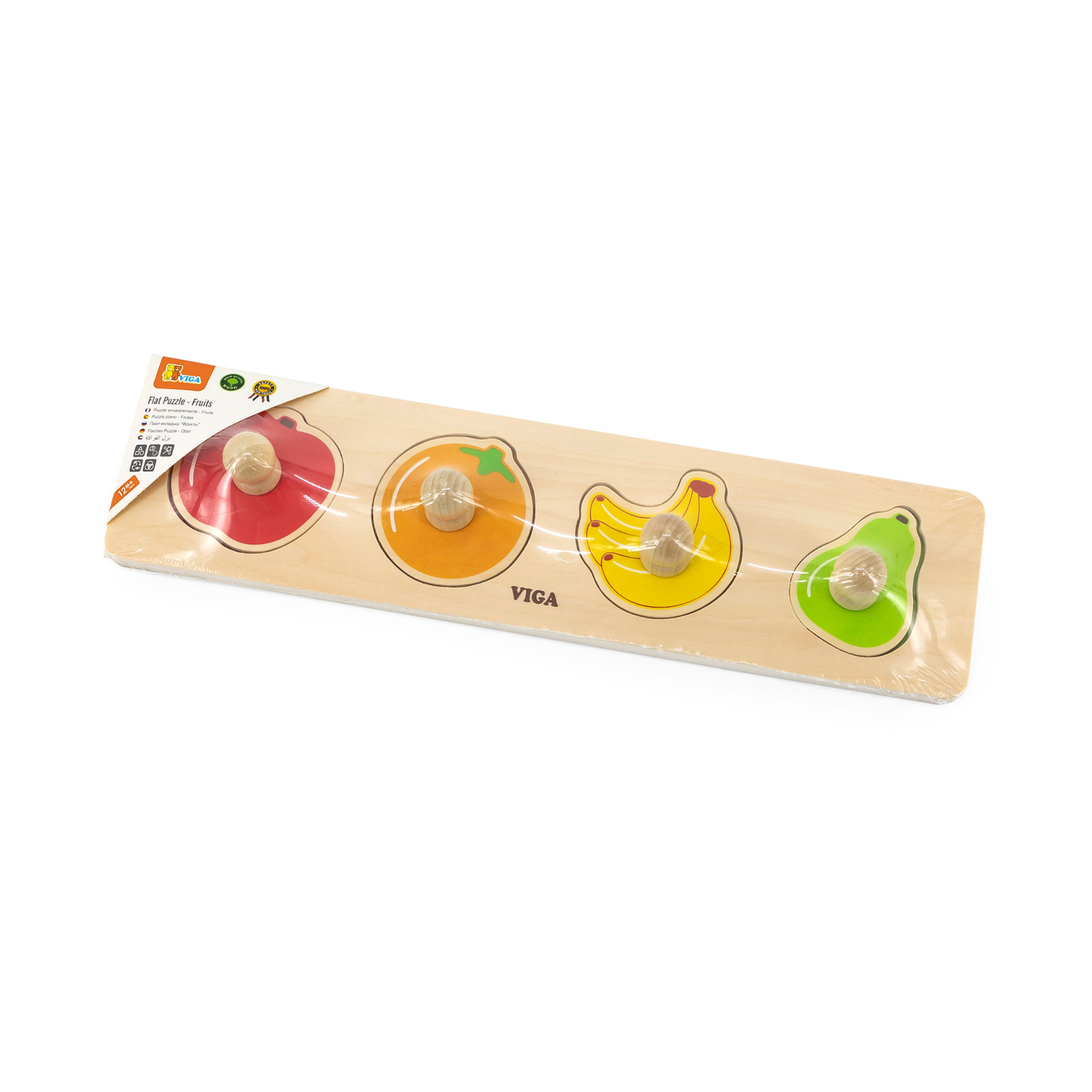 Viga Fruits, 4 Piece Knob Puzzle, Montessori Wooden Toy, Develops Sensory, Cognitive & Fine Motor Skills, Non-Toxic & Eco-friendly Kids Educational Toy, Suitable for Boys and Girls Aged 12M+