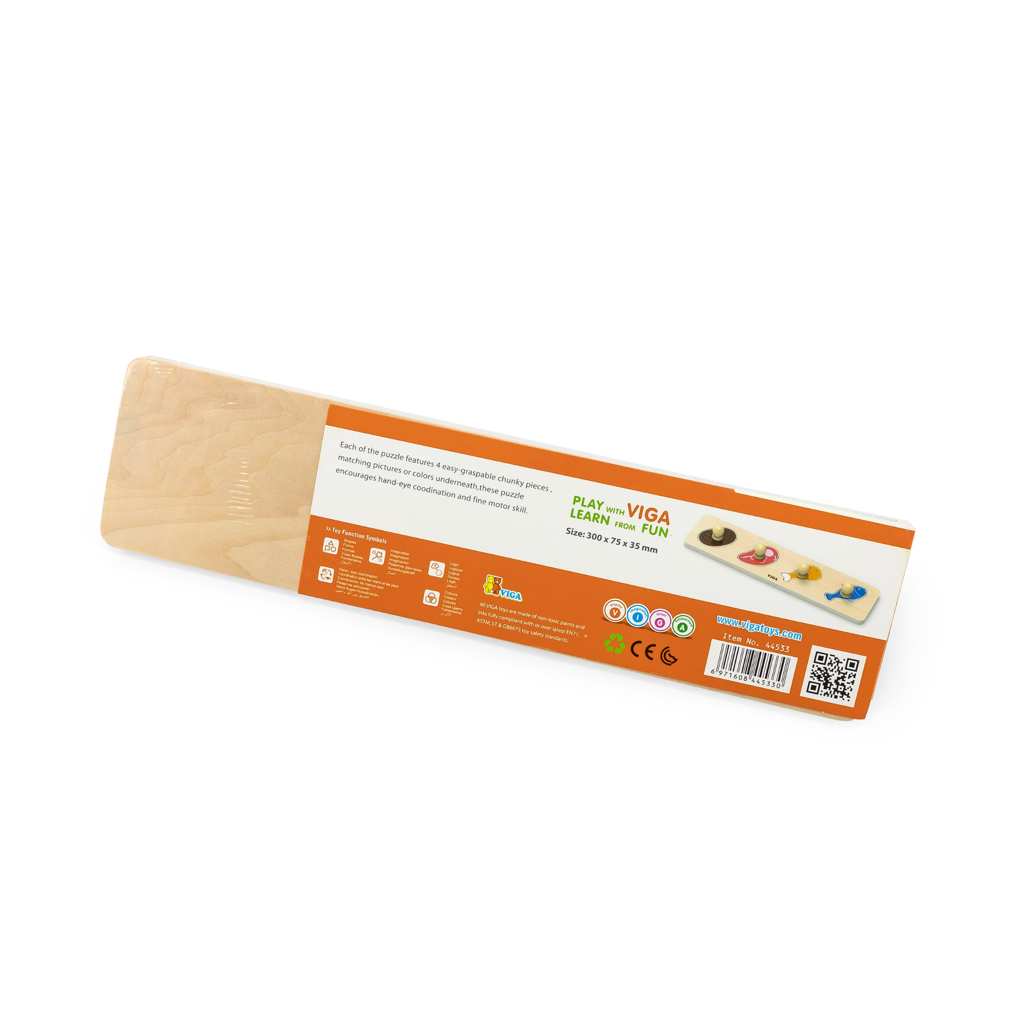 Viga Meat & Fish, 4 Piece Knob Puzzle, Montessori Wooden Toy, Develops Sensory, Cognitive & Fine Motor Skills, Non-Toxic & Eco-friendly Kids Educational Toy, Suitable for Boys and Girls Aged 12M+