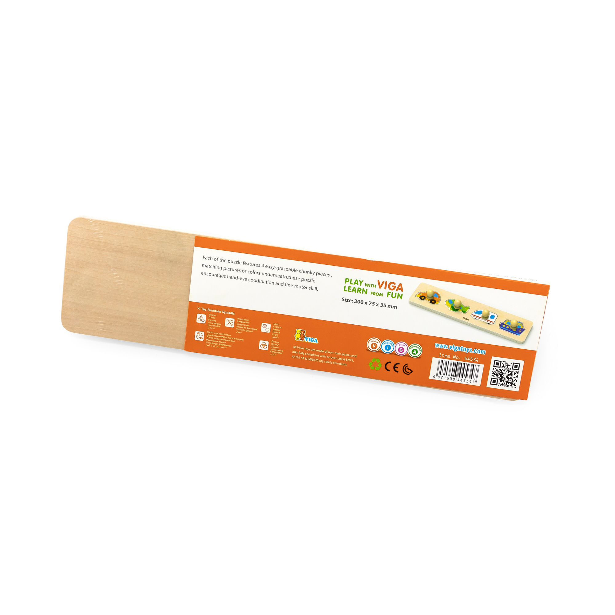 Viga Transportation, 4 Piece Knob Puzzle, Montessori Wooden Toy, Develops Sensory, Cognitive & Fine Motor Skills, Non-Toxic & Eco-friendly Kids Educational Toy, Suitable for Boys and Girls Aged 12M+