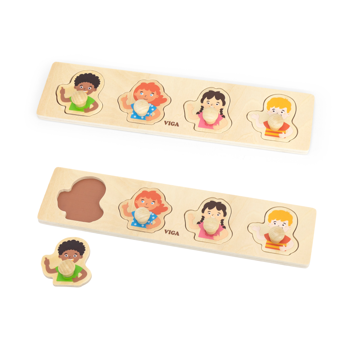 Viga Different Skin, 4 Piece Knob Puzzle, Montessori Wooden Toy, Develops Sensory, Cognitive & Fine Motor Skills, Non-Toxic & Eco-friendly Kids Educational Toy, Suitable for Boys and Girls Aged 12M+