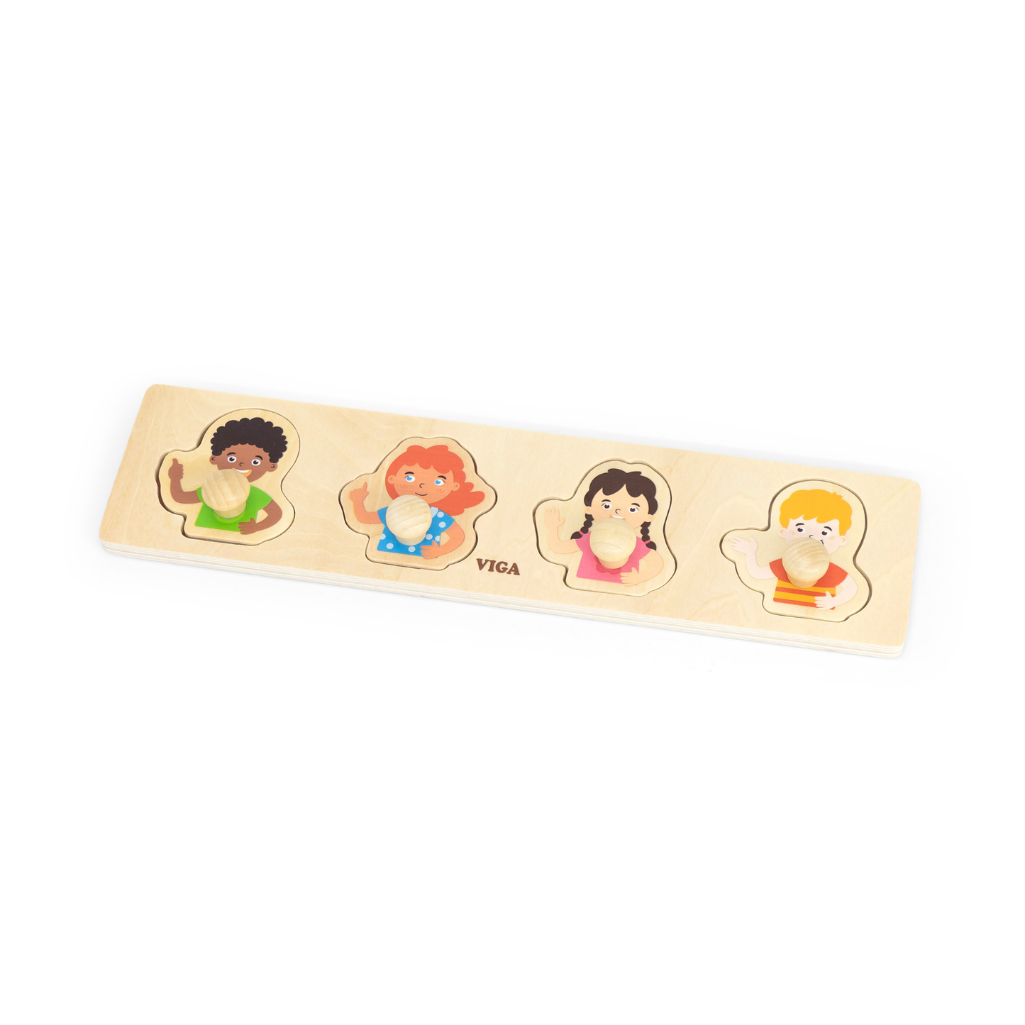 Viga Different Skin, 4 Piece Knob Puzzle, Montessori Wooden Toy, Develops Sensory, Cognitive & Fine Motor Skills, Non-Toxic & Eco-friendly Kids Educational Toy, Suitable for Boys and Girls Aged 12M+
