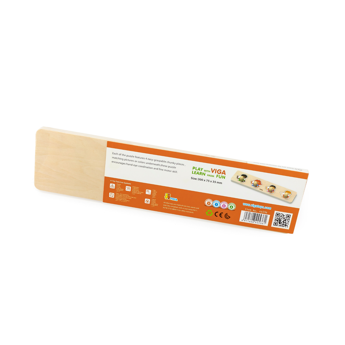 Viga Different Skin, 4 Piece Knob Puzzle, Montessori Wooden Toy, Develops Sensory, Cognitive & Fine Motor Skills, Non-Toxic & Eco-friendly Kids Educational Toy, Suitable for Boys and Girls Aged 12M+