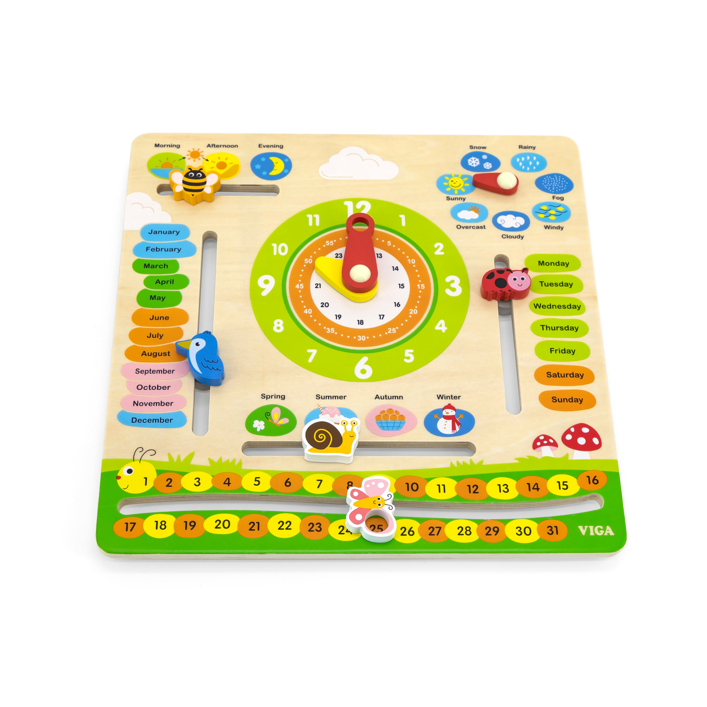 Viga Calendar Learning Board, Montessori Wooden Educational Toy, Interactive Date & Weather Activity Panel, Develops Logic & Daily Awareness, Non-Toxic & Eco-Friendly, for Boys & Girls 3Y+