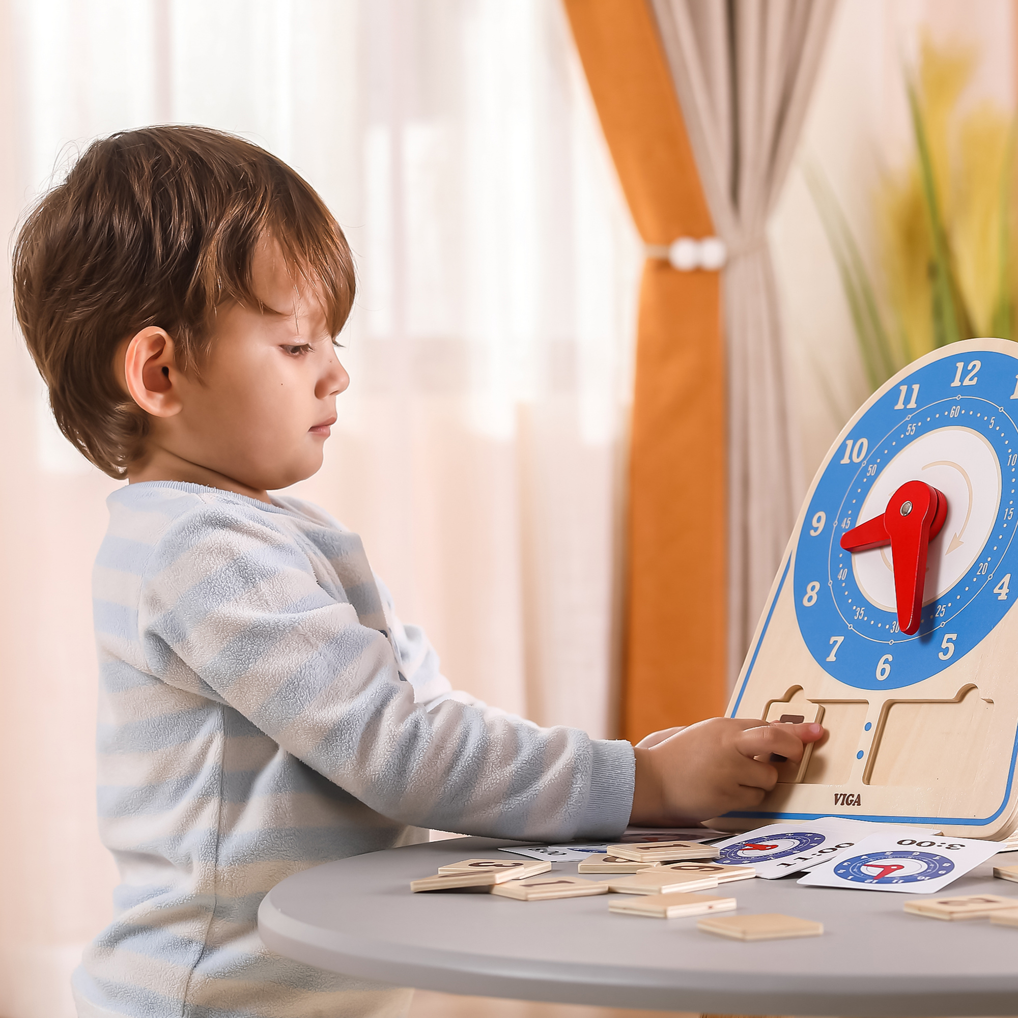 Viga Montessori Learning Clock, Wooden Time Teaching Toy with Movable Hands & Cards, Builds Logic & Fine Motor Skills, Eco-Friendly & Non-Toxic Educational Toy, for Boys & Girls Ages 3+