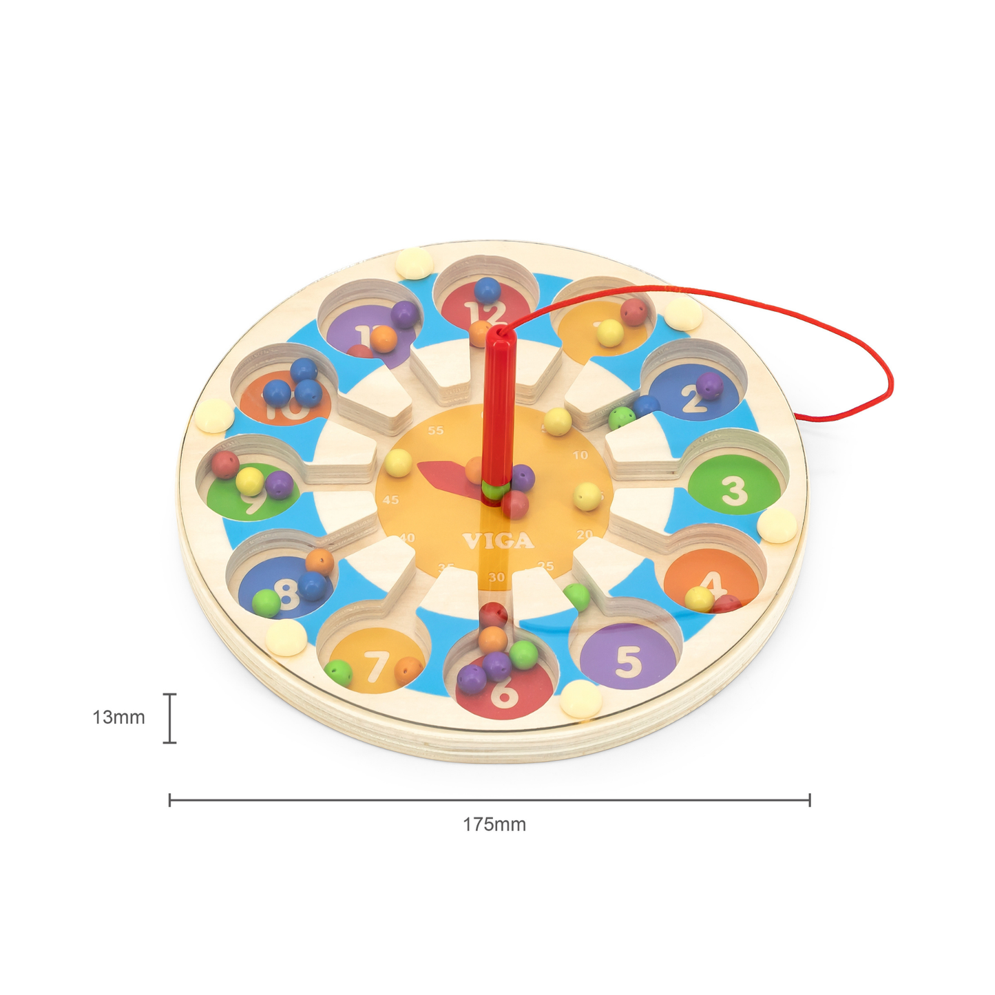 VIGA Wooden Magnetic Bead Trace Clock, Montessori Toddler Learning Toy, Develops Fine Motor Skills, Number Recognition & Early Math, Eco-Friendly & Non-Toxic, for Boys & Girls Ages 18M+
