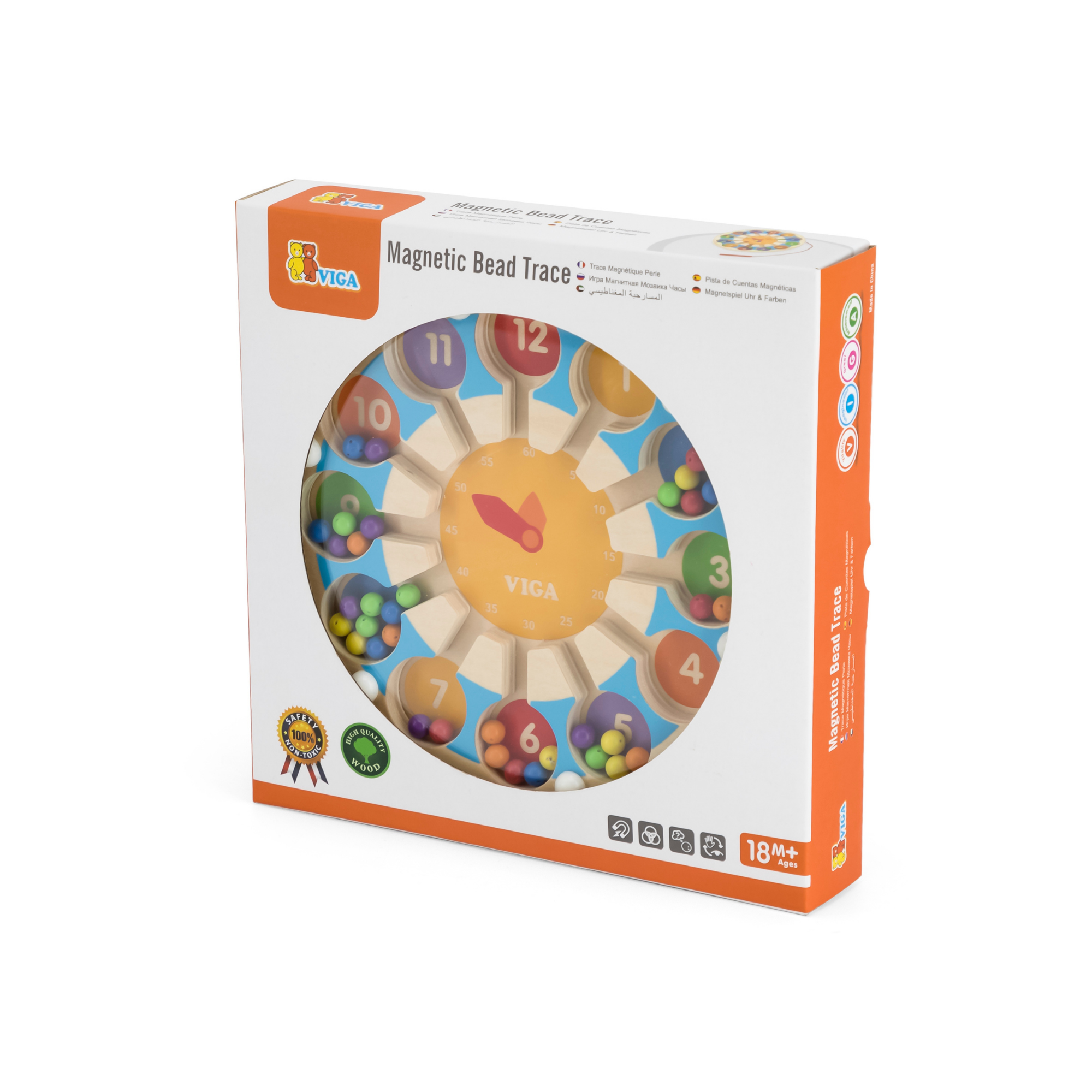 VIGA Wooden Magnetic Bead Trace Clock, Montessori Toddler Learning Toy, Develops Fine Motor Skills, Number Recognition & Early Math, Eco-Friendly & Non-Toxic, for Boys & Girls Ages 18M+