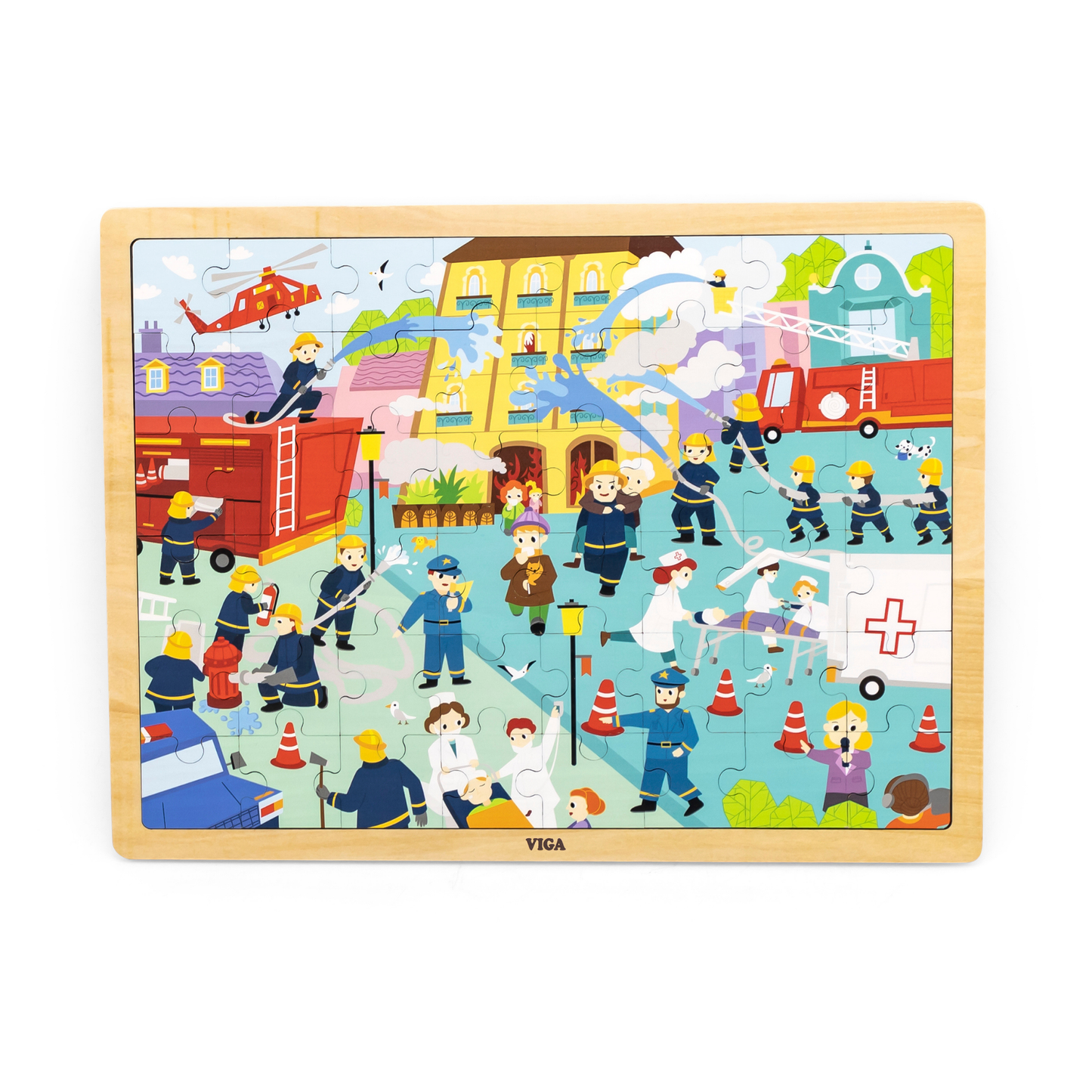 Viga Fire Fighting, 48 Piece Jigsaw Puzzle, Montessori Wooden Toy, Develops Sensory, Cognitive & Fine Motor Skills, Non-Toxic & Eco-friendly Kids Educational Toy, Suitable for Boys and Girls Aged 3Y+