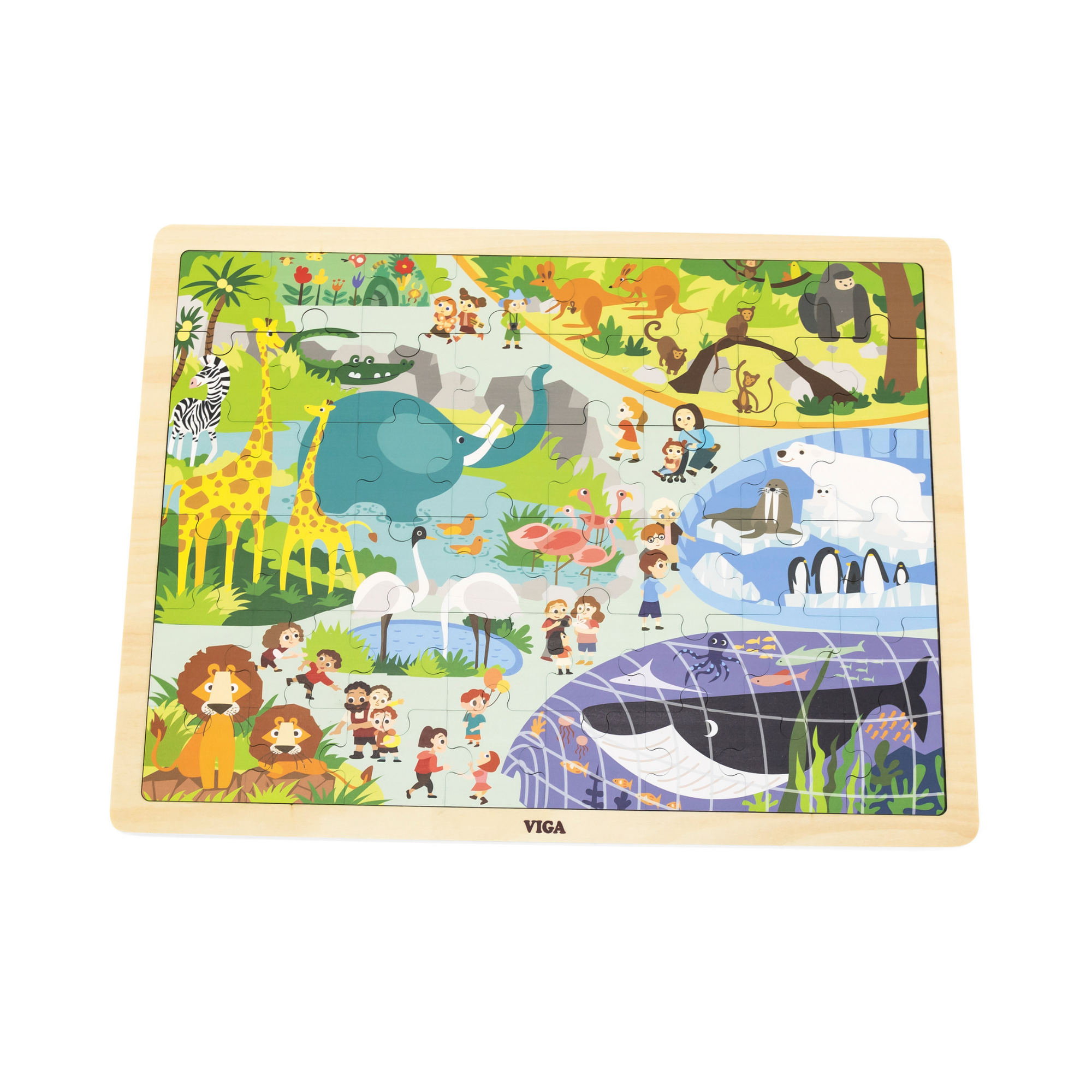 Viga Zoo, 48 Piece Jigsaw Puzzle, Montessori Wooden Toy, Develops Sensory, Cognitive & Fine Motor Skills, Non-Toxic & Eco-friendly Kids Educational Toy, Suitable for Boys and Girls Aged 3Y+