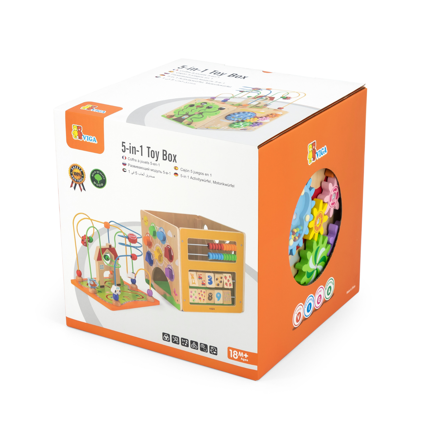 Viga 5-in-1 Activity Toy Box, Montessori Wooden Multi-Activity Play Center, Develops Motor Skills, Logic & Creativity, Eco-Friendly & Non-Toxic Educational Toy, for Boys & Girls Ages 18M+