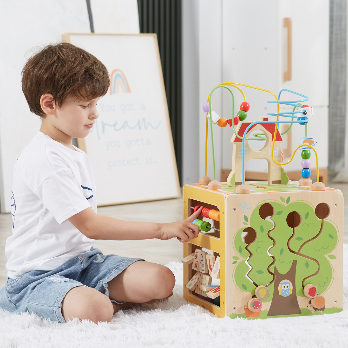 Viga 5-in-1 Activity Toy Box, Montessori Wooden Multi-Activity Play Center, Develops Motor Skills, Logic & Creativity, Eco-Friendly & Non-Toxic Educational Toy, for Boys & Girls Ages 18M+