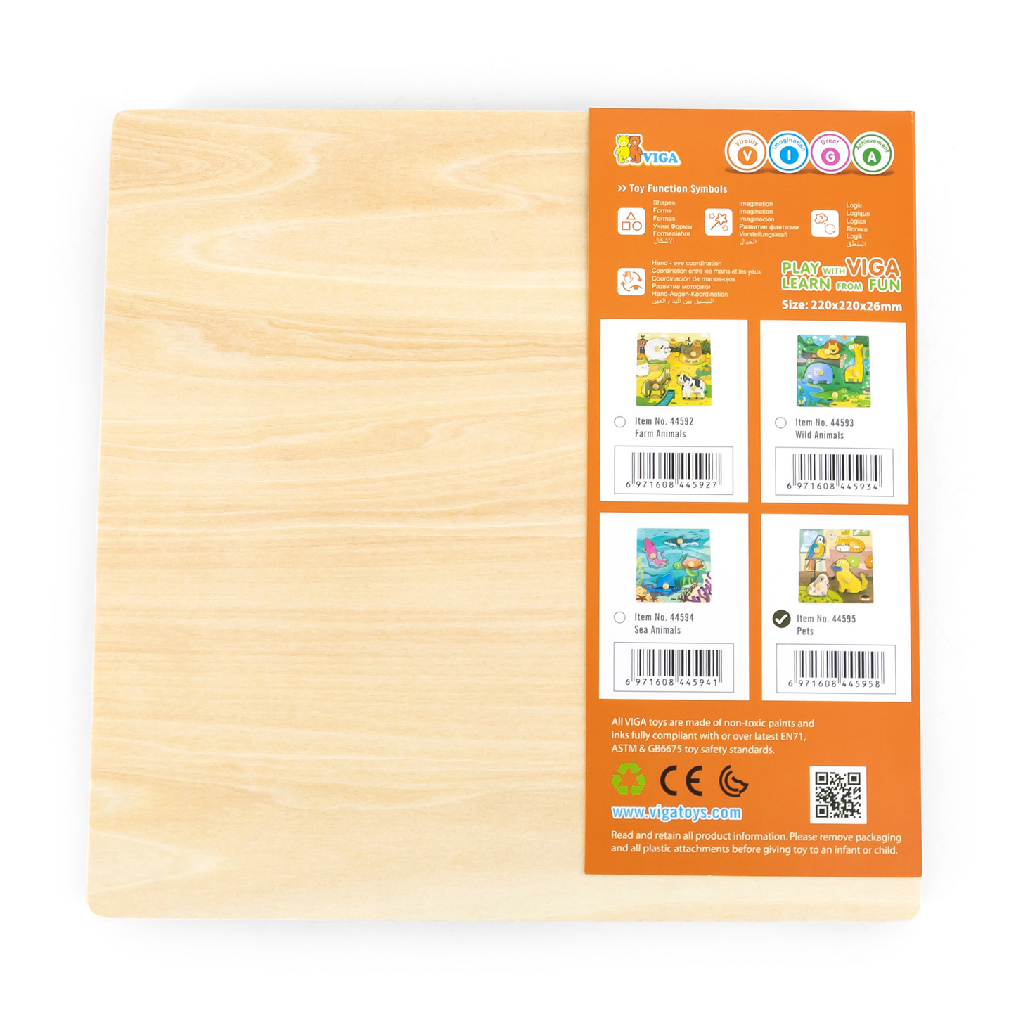 Viga Pets, 4 Piece Knob Puzzle, Montessori Wooden Toy, Develops Sensory, Cognitive & Fine Motor Skills, Non-Toxic & Eco-friendly Kids Educational Toy, Suitable for Boys and Girls Aged 12M+