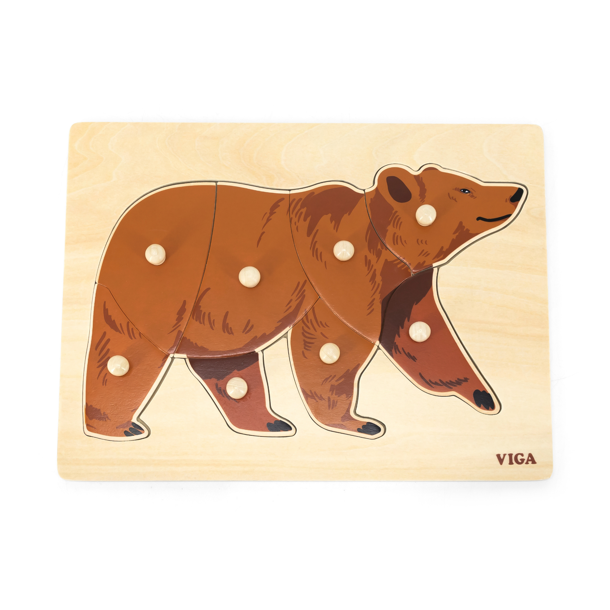 Viga Bear, Wild Animals, 8 Piece Knob Puzzle, Montessori Wooden Toy, Develops Sensory, Cognitive & Fine Motor Skills, Non-Toxic & Eco-friendly Kids Educational Toy, Suitable for Children Aged 18M+