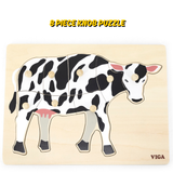 Viga Cow, Farm Animals, 8 Piece Knob Puzzle, Montessori Wooden Toy, Develops Sensory, Cognitive & Fine Motor Skills, Non-Toxic & Eco-friendly Kids Educational Toy, Suitable for Children Aged 18M+