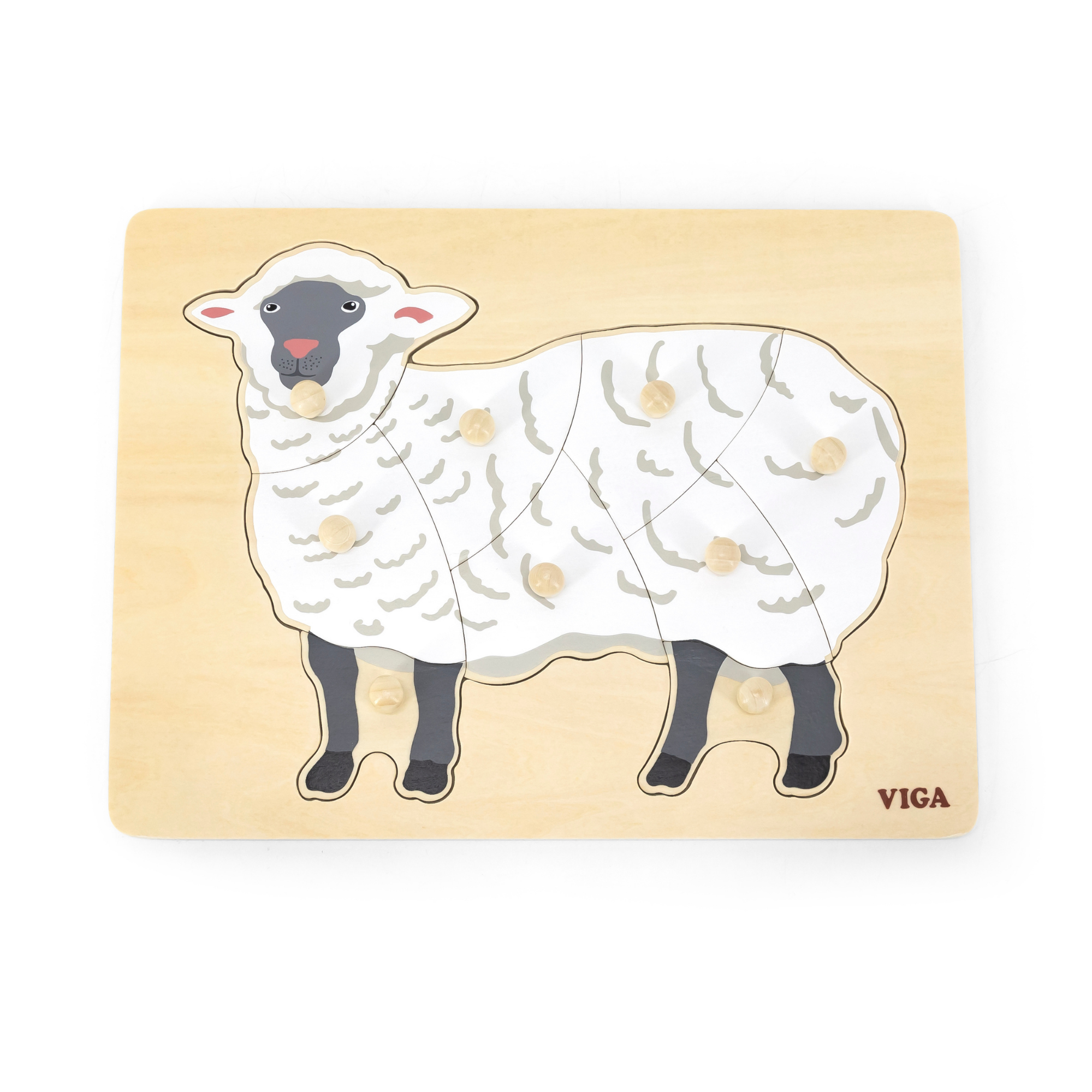 Viga Sheep, Farm Animals, 9 Piece Knob Puzzle, Montessori Wooden Toy, Develops Sensory, Cognitive & Fine Motor Skills, Non-Toxic & Eco-friendly Kids Educational Toy, Suitable for Children Aged 18M+