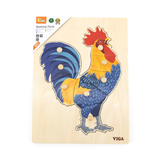 Viga Rooster, Farm Animals, 8 Piece Knob Puzzle, Montessori Wooden Toy, Develops Sensory, Cognitive & Fine Motor Skills, Non-Toxic & Eco-friendly Kids Educational Toy, Suitable for Children Aged 18M+