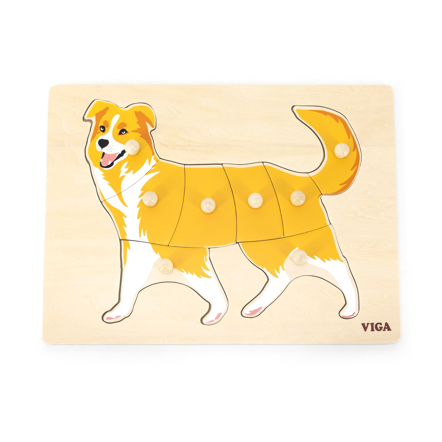 Viga Dog, Farm Animals, 8 Piece Knob Puzzle, Montessori Wooden Toy, Develops Sensory, Cognitive & Fine Motor Skills, Non-Toxic & Eco-friendly Kids Educational Toy, Suitable for Children Aged 18M+