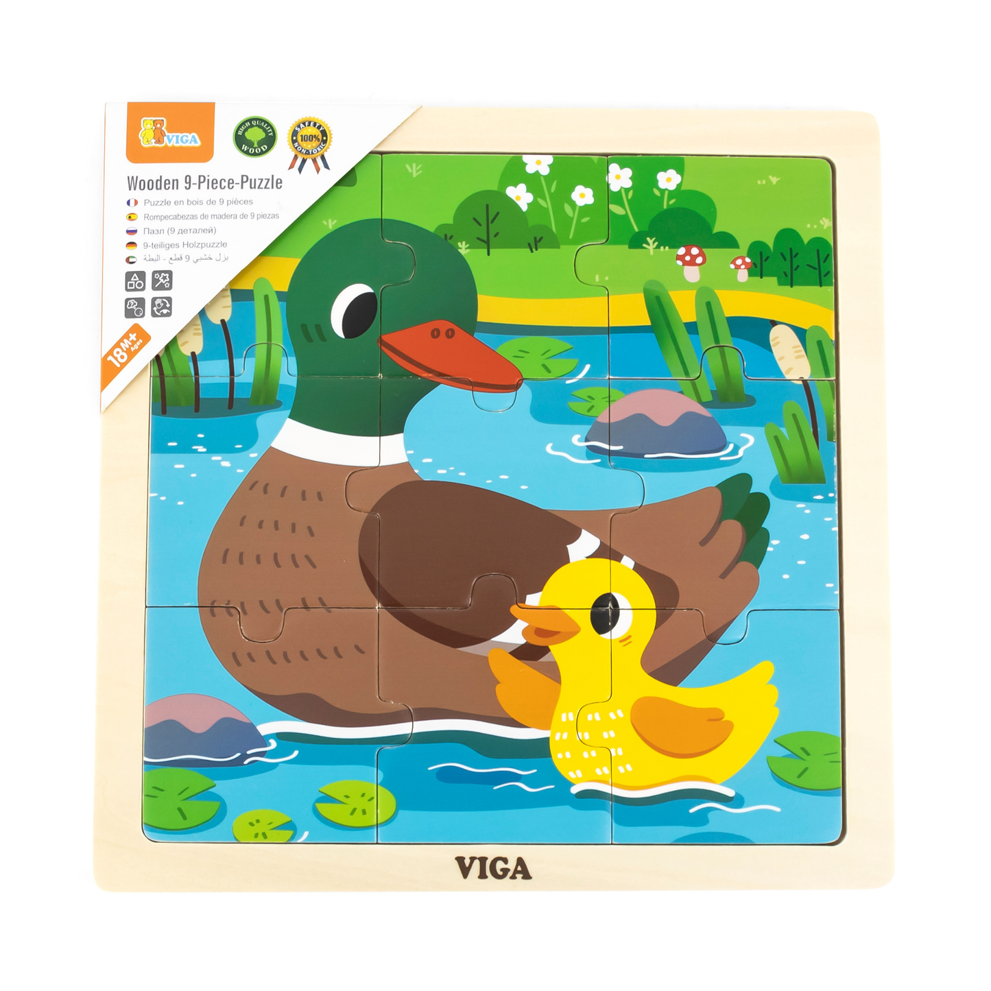 Viga Duck, 9 Piece Jigsaw Puzzle, Montessori Wooden Toy, Develops Sensory, Cognitive & Fine Motor Skills, Non-Toxic & Eco-friendly Kids Educational Toy, Suitable for Boys and Girls Aged 18M+