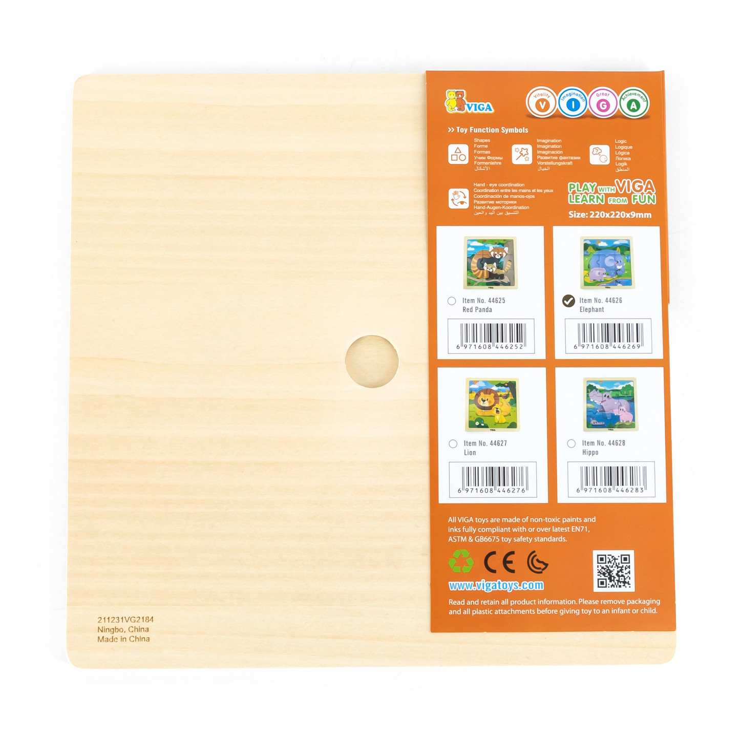 Viga Elephant, 9 Piece Jigsaw Puzzle, Montessori Wooden Toy, Develops Sensory, Cognitive & Fine Motor Skills, Non-Toxic & Eco-friendly Kids Educational Toy, Suitable for Boys and Girls Aged 18M+