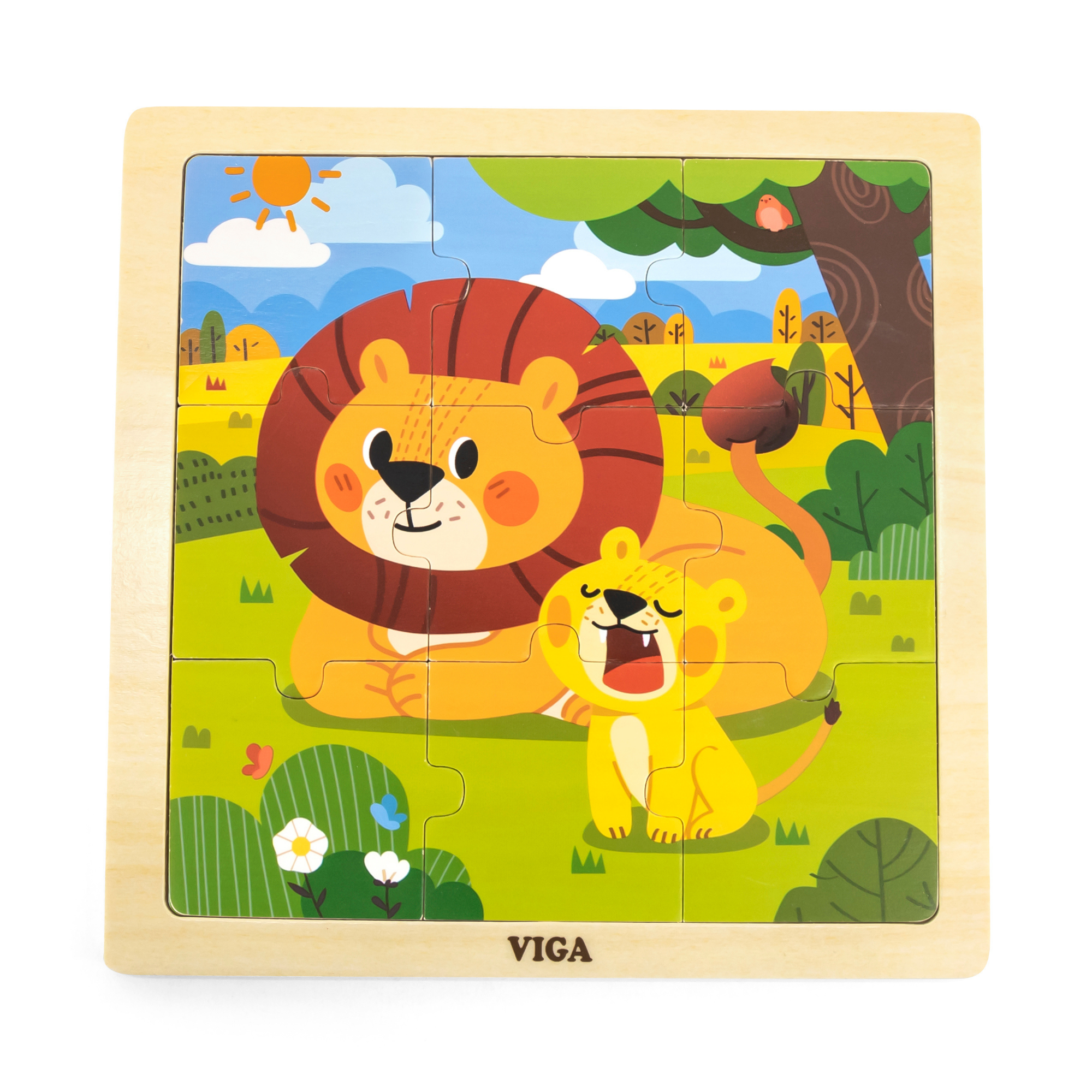 Viga Lion, 9 Piece Jigsaw Puzzle, Montessori Wooden Toy, Develops Sensory, Cognitive & Fine Motor Skills, Non-Toxic & Eco-friendly Kids Educational Toy, Suitable for Boys and Girls Aged 18M+