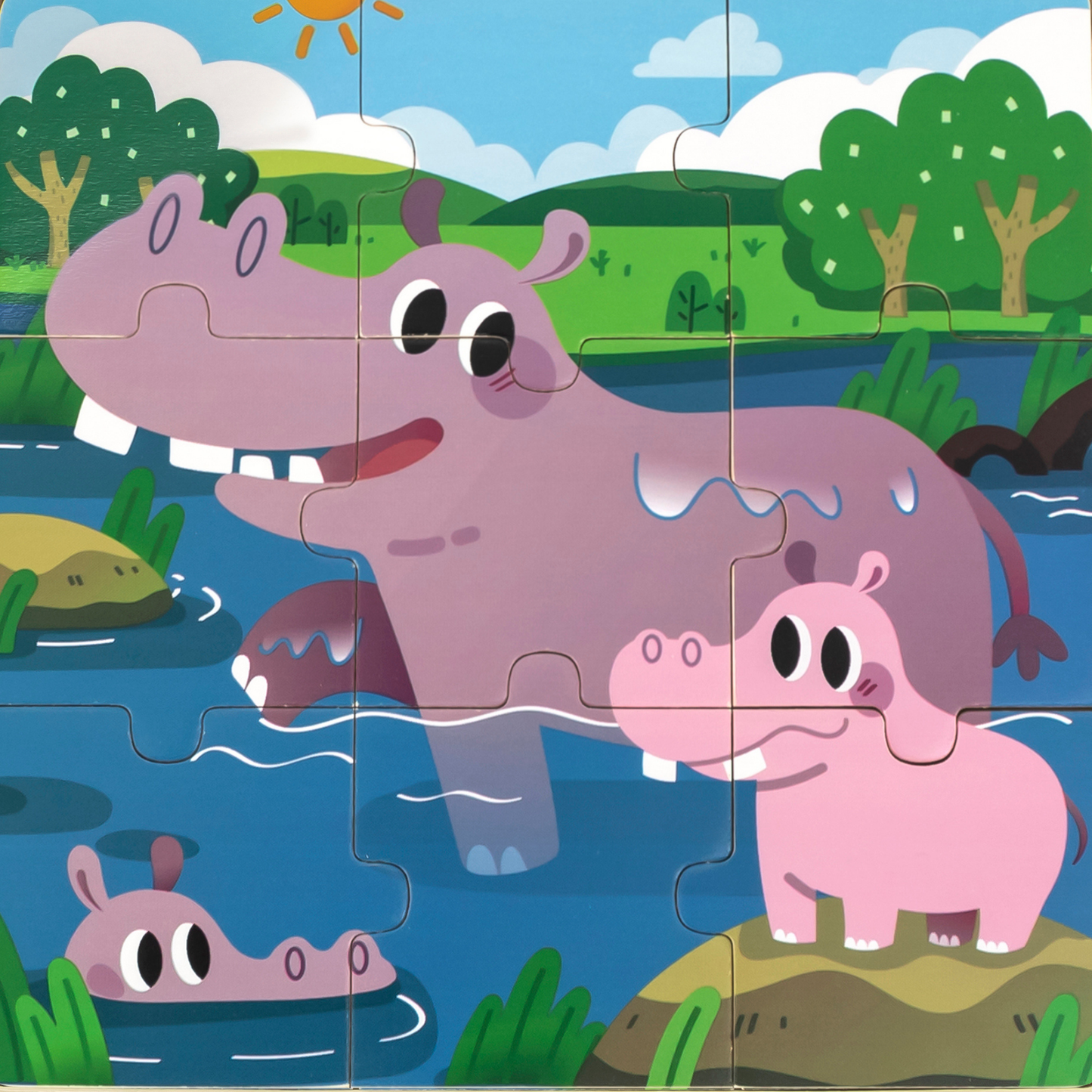 Viga Hippo, 9 Piece Jigsaw Puzzle, Montessori Wooden Toy, Develops Sensory, Cognitive & Fine Motor Skills, Non-Toxic & Eco-friendly Kids Educational Toy, Suitable for Boys and Girls Aged 18M+