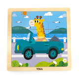 Viga Giraffe in a Car, 9 Piece Jigsaw Puzzle, Montessori Wooden Toy, Develops Sensory, Cognitive & Fine Motor Skills, Non-Toxic & Eco-friendly Kids Educational Toy, Suitable for Children Aged 18M+