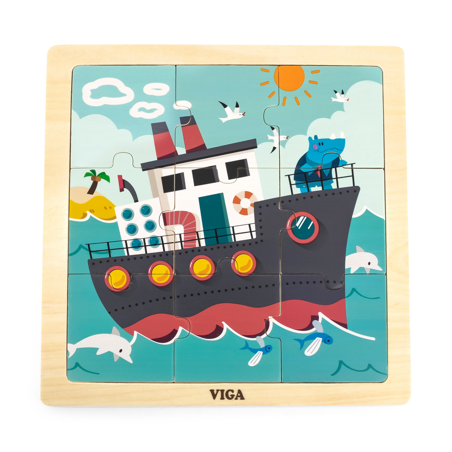 Viga Rhino on a Ship, 9 Piece Jigsaw Puzzle, Montessori Wooden Toy, Develops Sensory, Cognitive & Fine Motor Skills, Non-Toxic & Eco-friendly Kids Educational Toy, Suitable for Children Aged 18M+