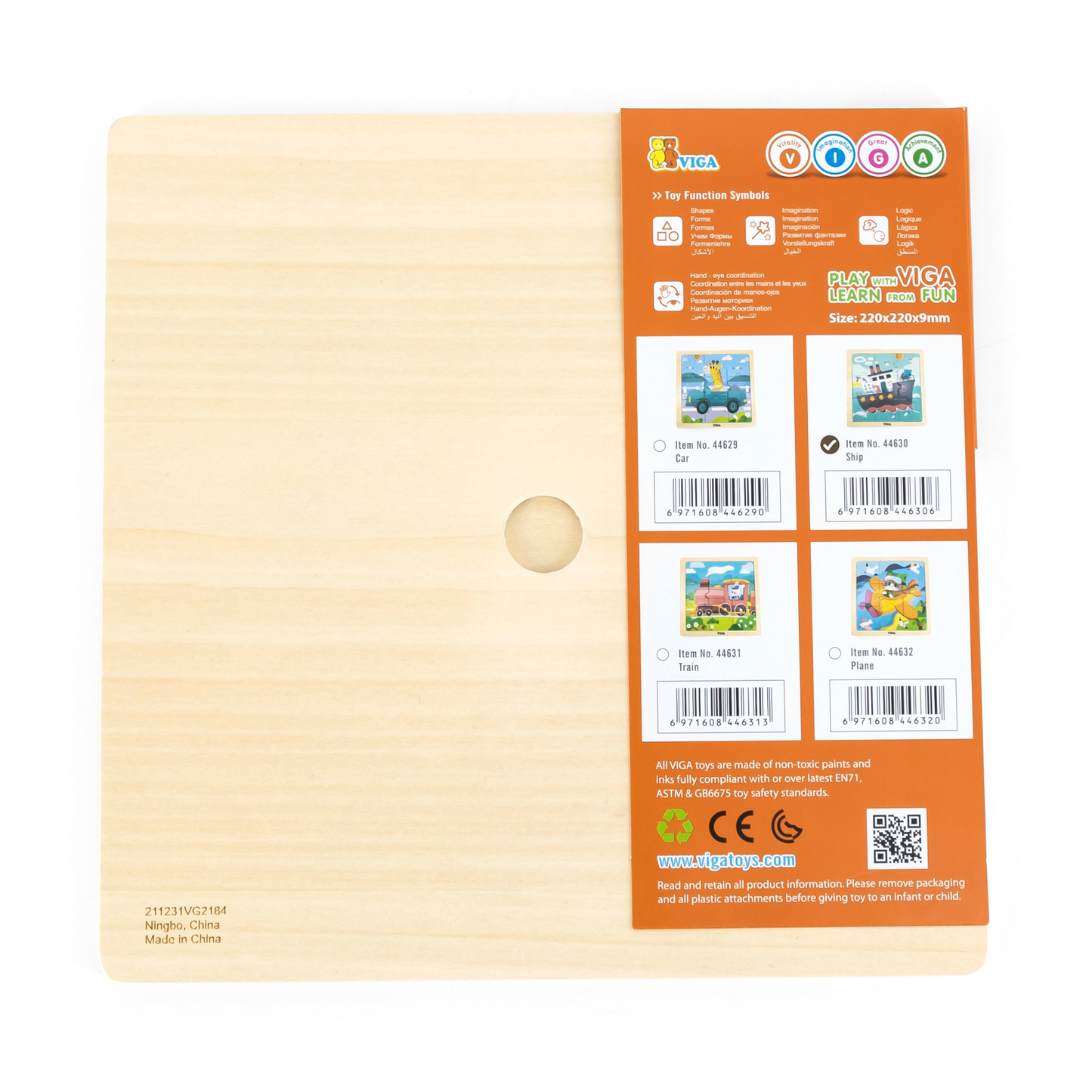Viga Rhino on a Ship, 9 Piece Jigsaw Puzzle, Montessori Wooden Toy, Develops Sensory, Cognitive & Fine Motor Skills, Non-Toxic & Eco-friendly Kids Educational Toy, Suitable for Children Aged 18M+