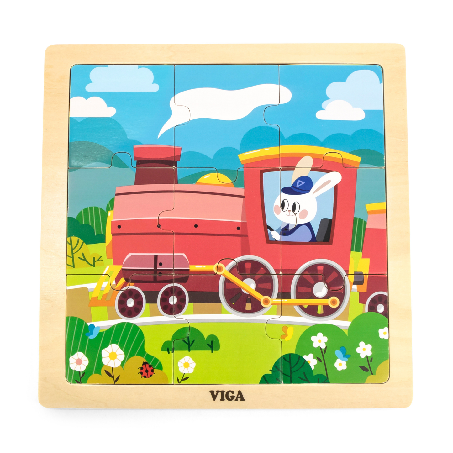Viga Train, 9 Piece Jigsaw Puzzle, Montessori Wooden Toy, Develops Sensory, Cognitive & Fine Motor Skills, Non-Toxic & Eco-friendly Kids Educational Toy, Suitable for Boys and Girls Aged 18M+