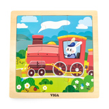 Viga Train, 9 Piece Jigsaw Puzzle, Montessori Wooden Toy, Develops Sensory, Cognitive & Fine Motor Skills, Non-Toxic & Eco-friendly Kids Educational Toy, Suitable for Boys and Girls Aged 18M+