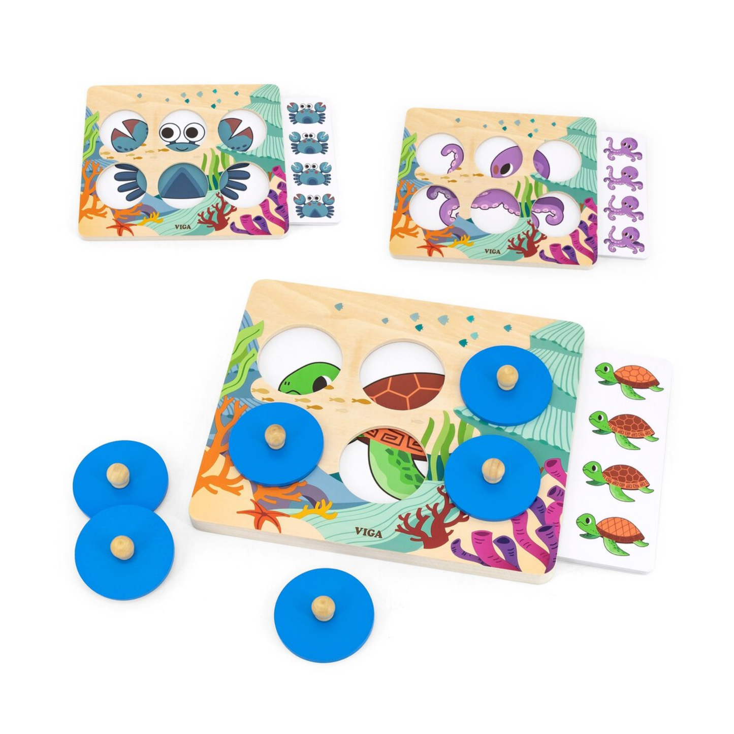 Viga Sea Secrets, Mix & Match, 10 Piece Knob Puzzle, Montessori Wooden Toy, Develops Sensory, Cognitive & Fine Motor Skills, Non-Toxic & Eco-friendly Kids Educational Toy, Suitable for Children 3Y+