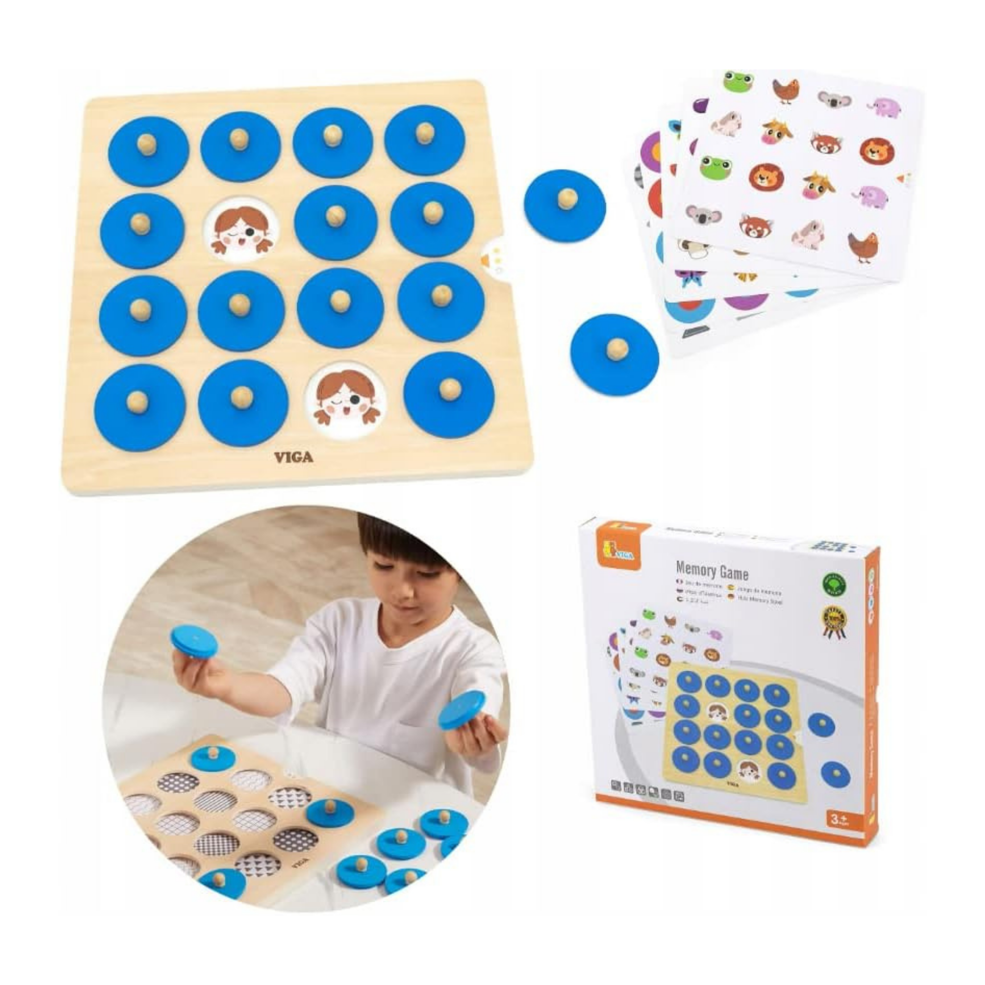 Viga Wooden Memory Game, Montessori Matching Toy with 5 Double-Sided Cards, Develops Memory, Concentration & Motor Skills, Eco-Friendly & Non-Toxic Educational Toy, for Kids Ages 3+