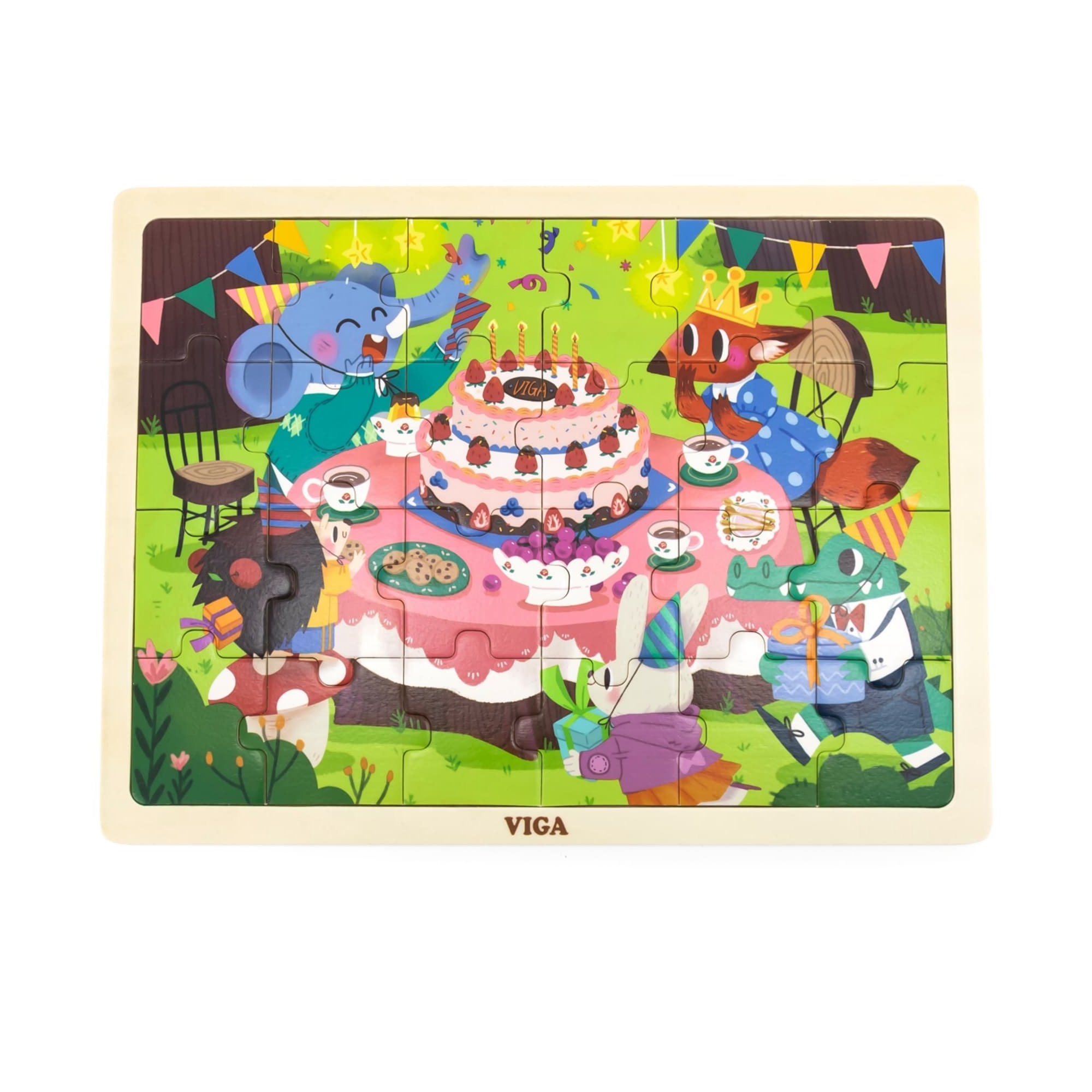 Viga Birthday Party, 24 Piece Jigsaw Puzzle, Montessori Wooden Toy, Develops Sensory, Cognitive & Fine Motor Skills, Non-Toxic & Eco-friendly Kids Educational Toy, Suitable for Children Aged 2Y+