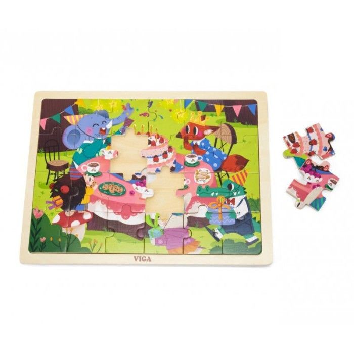 Viga Birthday Party, 24 Piece Jigsaw Puzzle, Montessori Wooden Toy, Develops Sensory, Cognitive & Fine Motor Skills, Non-Toxic & Eco-friendly Kids Educational Toy, Suitable for Children Aged 2Y+