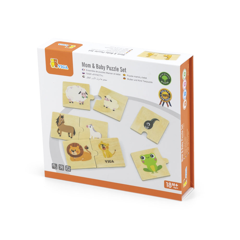 Viga Mom & Baby, 24 Piece Mix & Match Puzzle, Montessori Wooden Toy, Develops Sensory, Cognitive & Fine Motor Skills, Non-Toxic & Eco-friendly Kids Educational Toy, Suitable for Children Aged 18M+