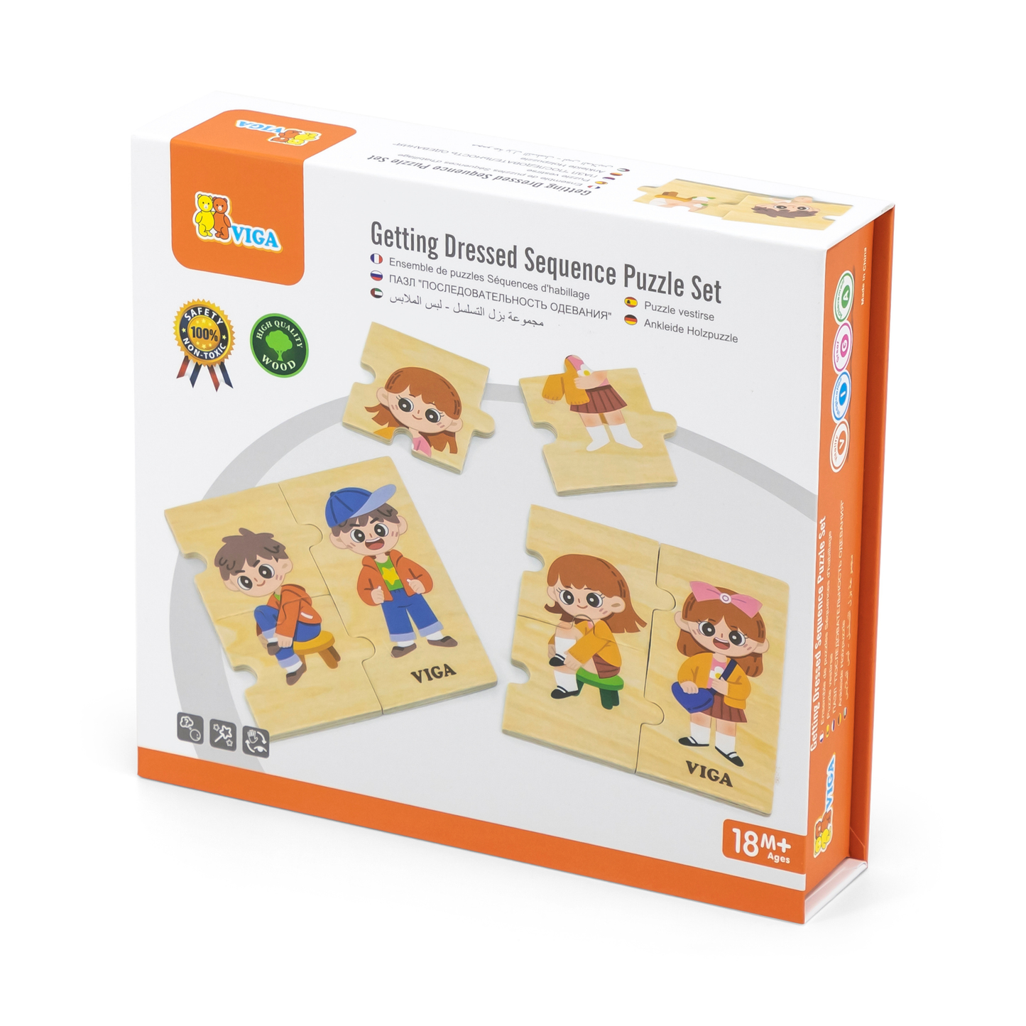 Viga Getting Dressed Connecting Game, 28 Piece Mix & Match Puzzle, Montessori Wooden Toy, Develops Sensory, Cognitive & Fine Motor Skills, Non-Toxic & Eco-friendly Kids Educational Toy, 18M+