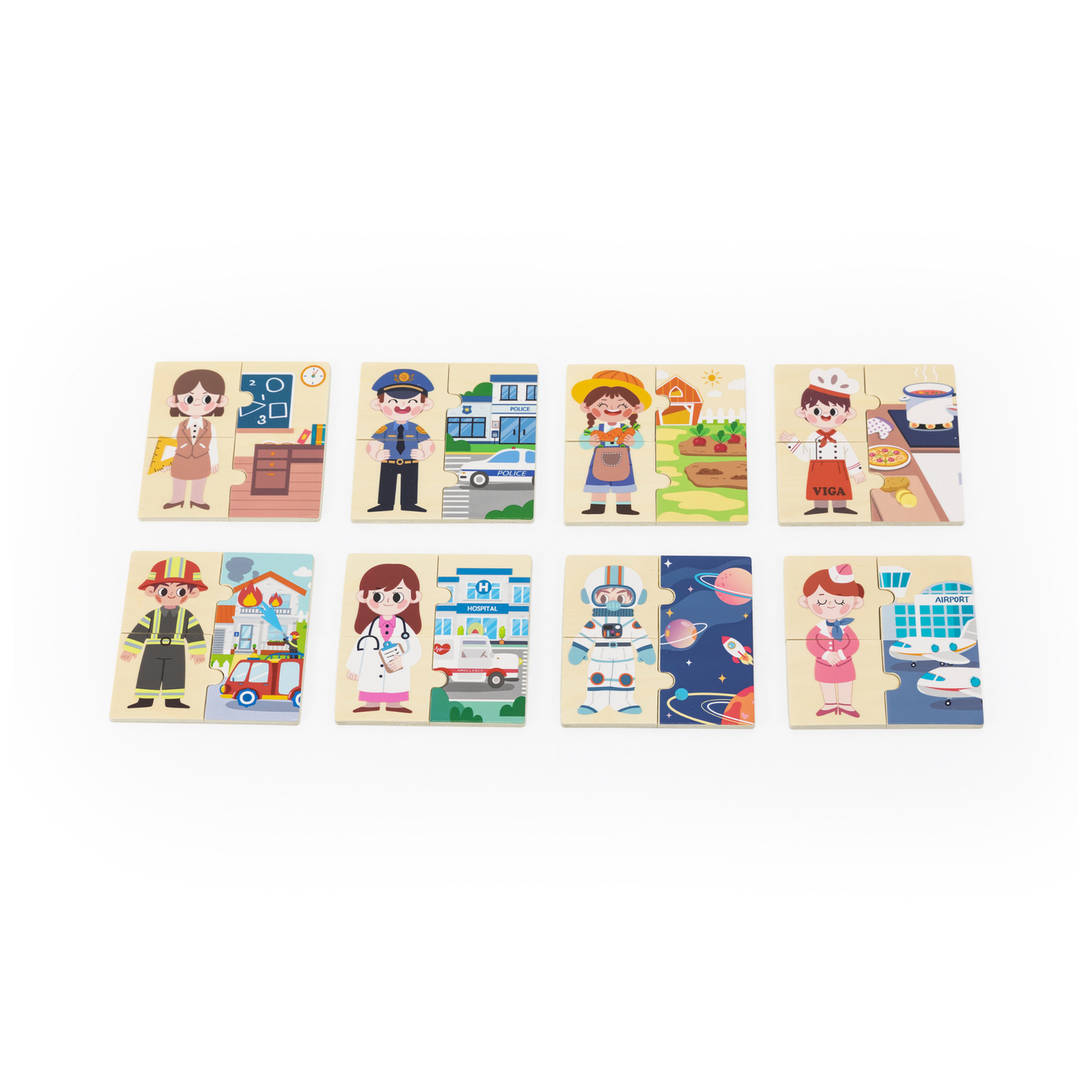 Viga Profession, 32 Piece Mix & Match Puzzle, Montessori Wooden Toy, Develops Sensory, Cognitive & Fine Motor Skills, Non-Toxic & Eco-friendly Kids Educational Toy, Suitable for Children Aged 18M+