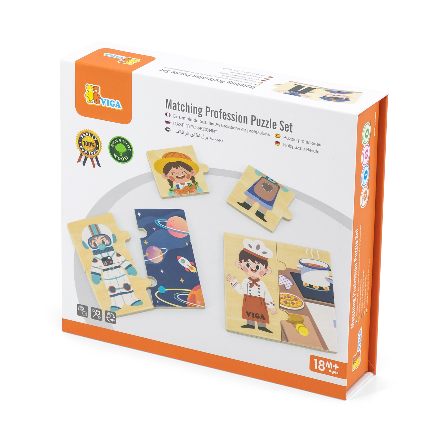 Viga Profession, 32 Piece Mix & Match Puzzle, Montessori Wooden Toy, Develops Sensory, Cognitive & Fine Motor Skills, Non-Toxic & Eco-friendly Kids Educational Toy, Suitable for Children Aged 18M+