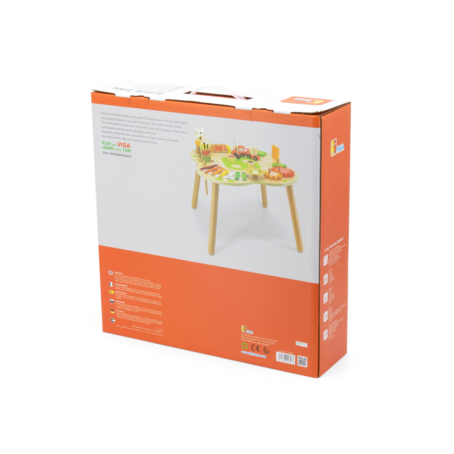VIGA Farm-Themed Wooden Activity Table, Montessori Educational Toy with Train Track, Gears, Shape Sorter & Xylophone, Develops Fine Motor Skills, Logic & Creativity, for Boys & Girls Ages 18M+