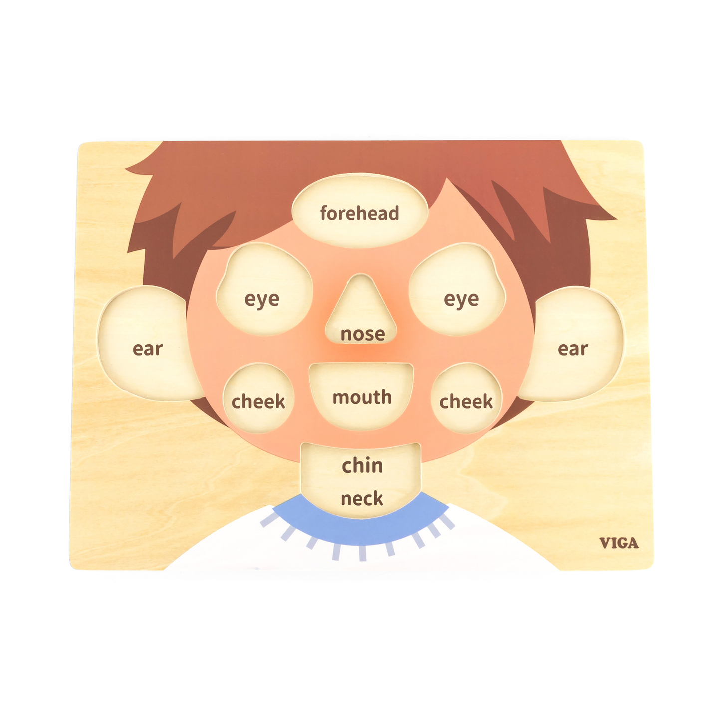 Viga Boys Face, 10 Piece Knob Puzzle, Montessori Wooden Toy, Develops Sensory, Cognitive & Fine Motor Skills, Non-Toxic & Eco-friendly Kids Educational Toy, Suitable for Boys and Girls Aged 18M+