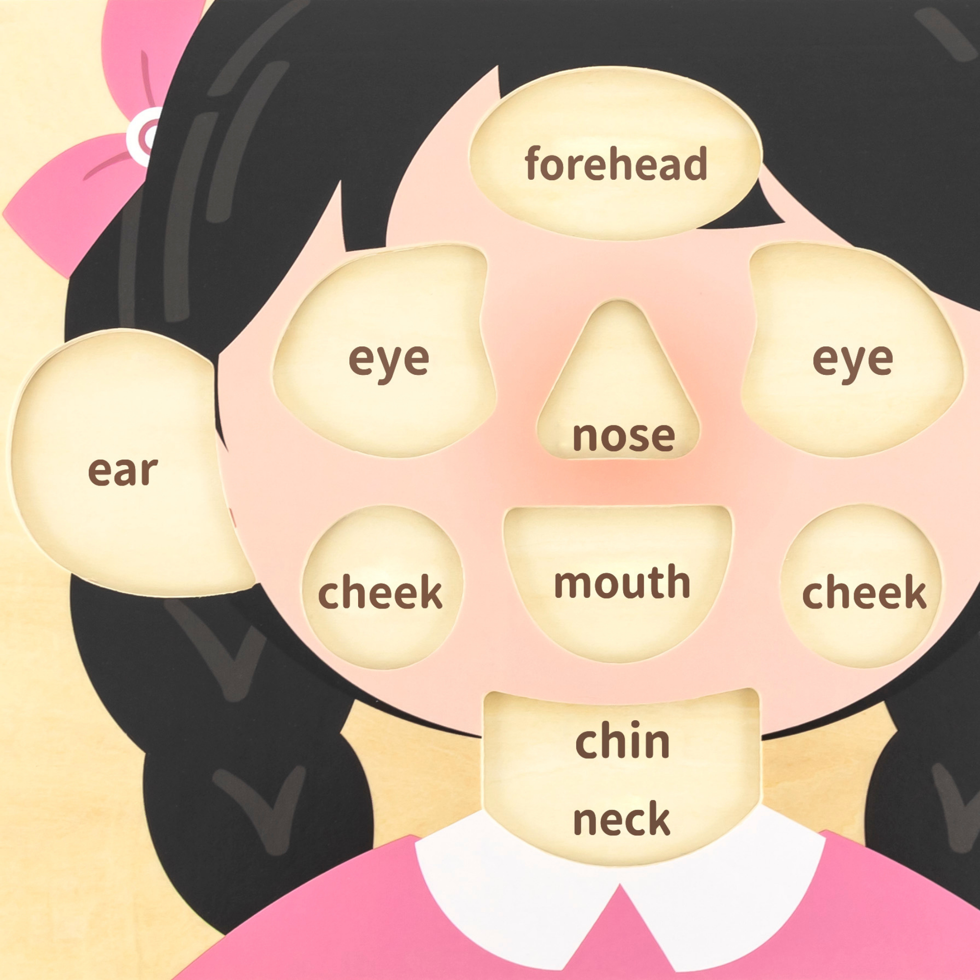 Viga Girls Face, 10 Piece Knob Puzzle, Montessori Wooden Toy, Develops Sensory, Cognitive & Fine Motor Skills, Non-Toxic & Eco-friendly Kids Educational Toy, Suitable for Boys and Girls Aged 18M+
