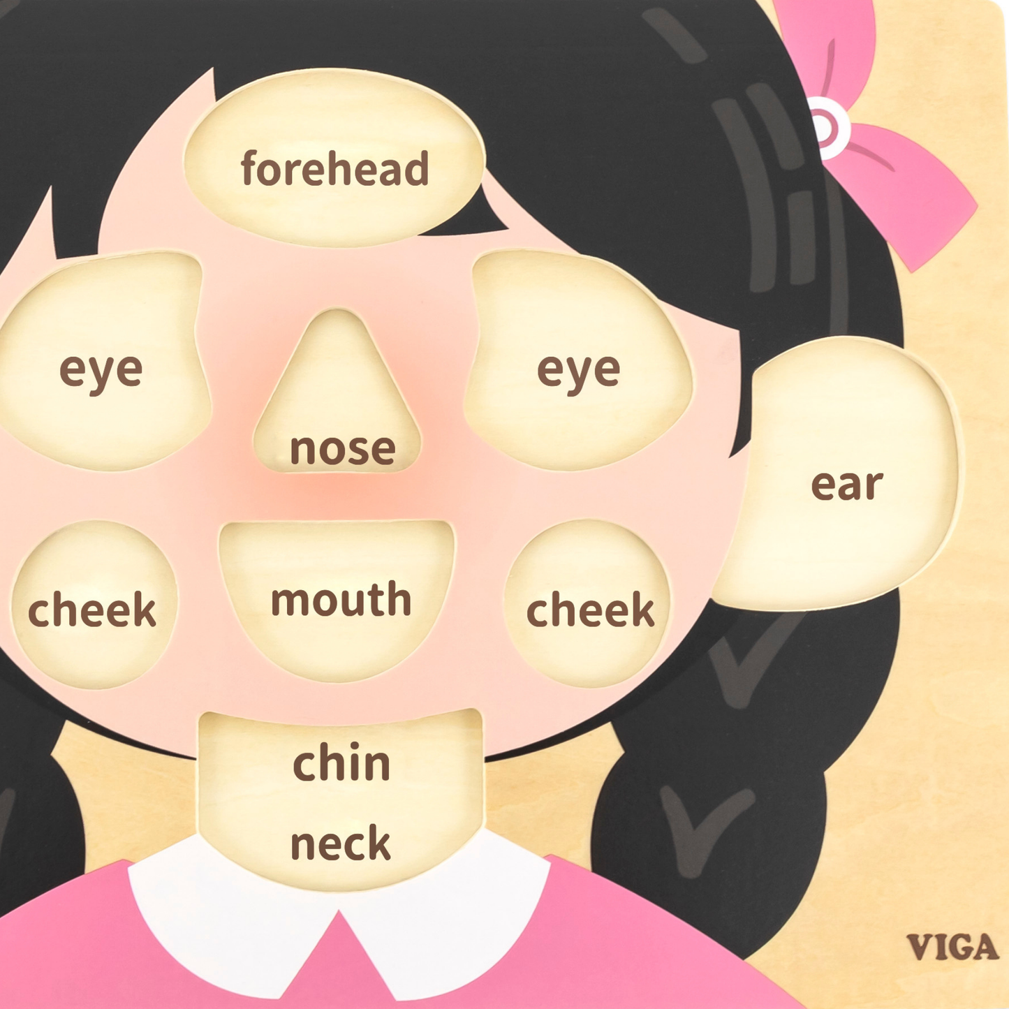 Viga Girls Face, 10 Piece Knob Puzzle, Montessori Wooden Toy, Develops Sensory, Cognitive & Fine Motor Skills, Non-Toxic & Eco-friendly Kids Educational Toy, Suitable for Boys and Girls Aged 18M+