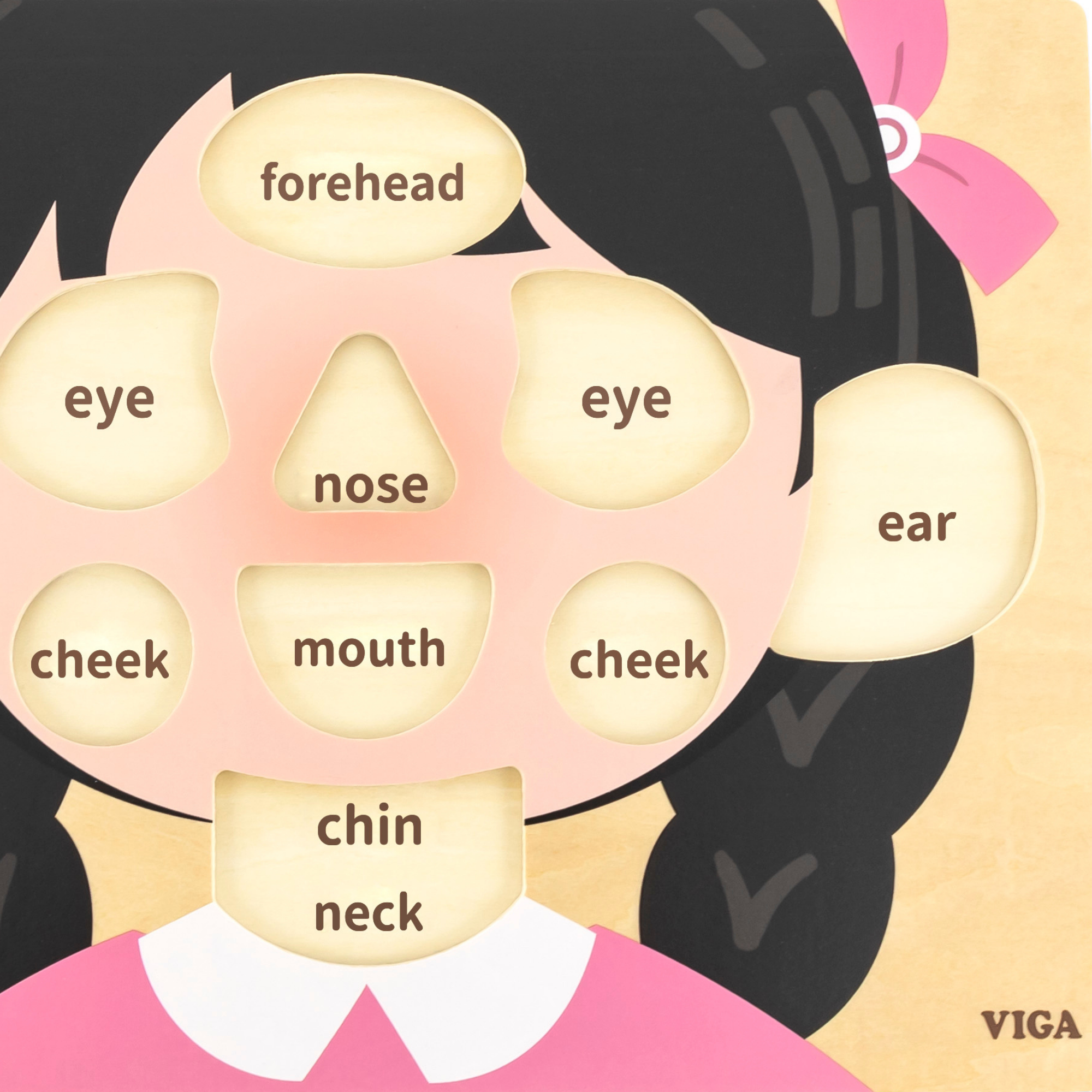 Viga Girls Face, 10 Piece Knob Puzzle, Montessori Wooden Toy, Develops Sensory, Cognitive & Fine Motor Skills, Non-Toxic & Eco-friendly Kids Educational Toy, Suitable for Boys and Girls Aged 18M+