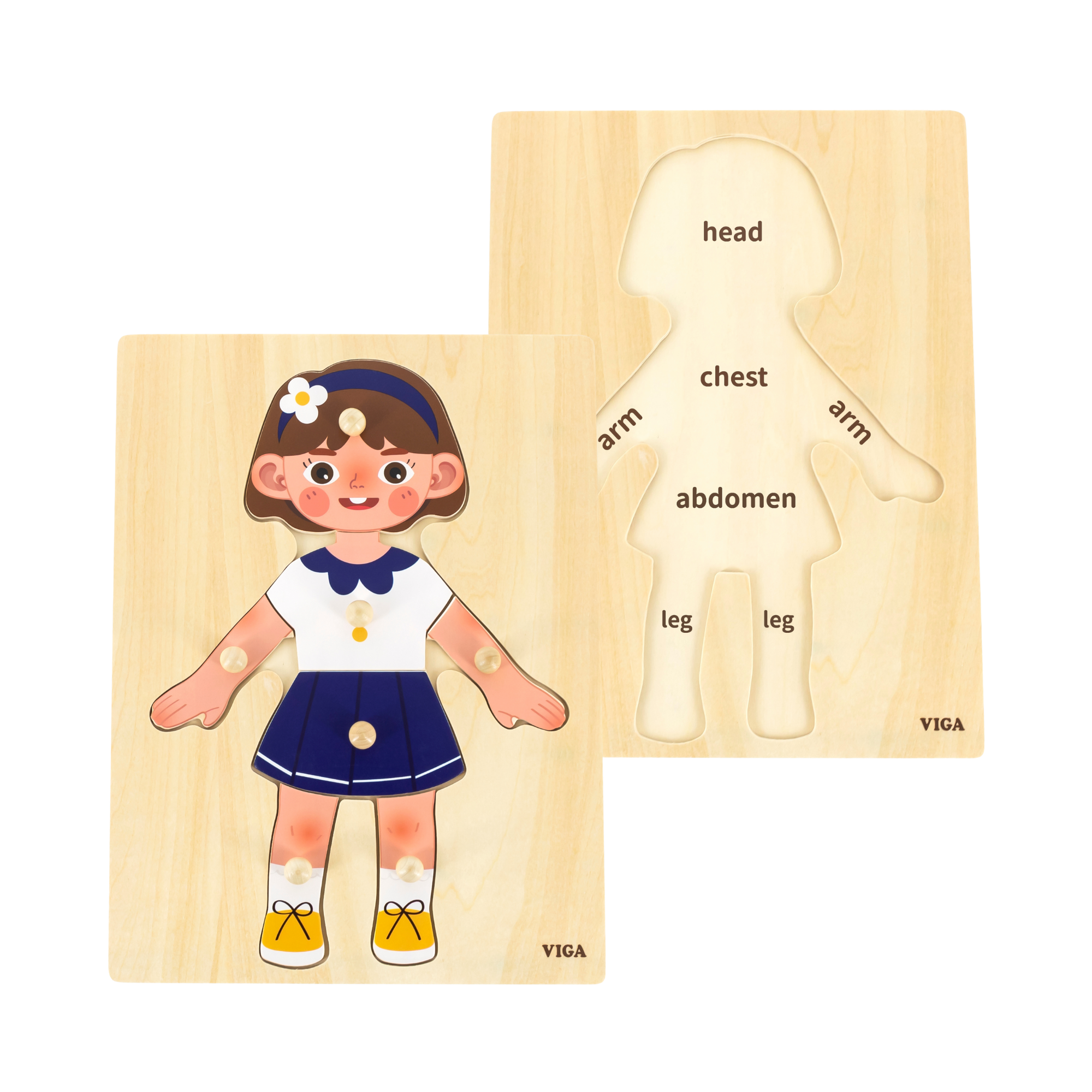 Viga Girls Body, 7 Piece Knob Puzzle, Montessori Wooden Toy, Develops Sensory, Cognitive & Fine Motor Skills, Non-Toxic & Eco-friendly Kids Educational Toy, Suitable for Boys and Girls Aged 18M+