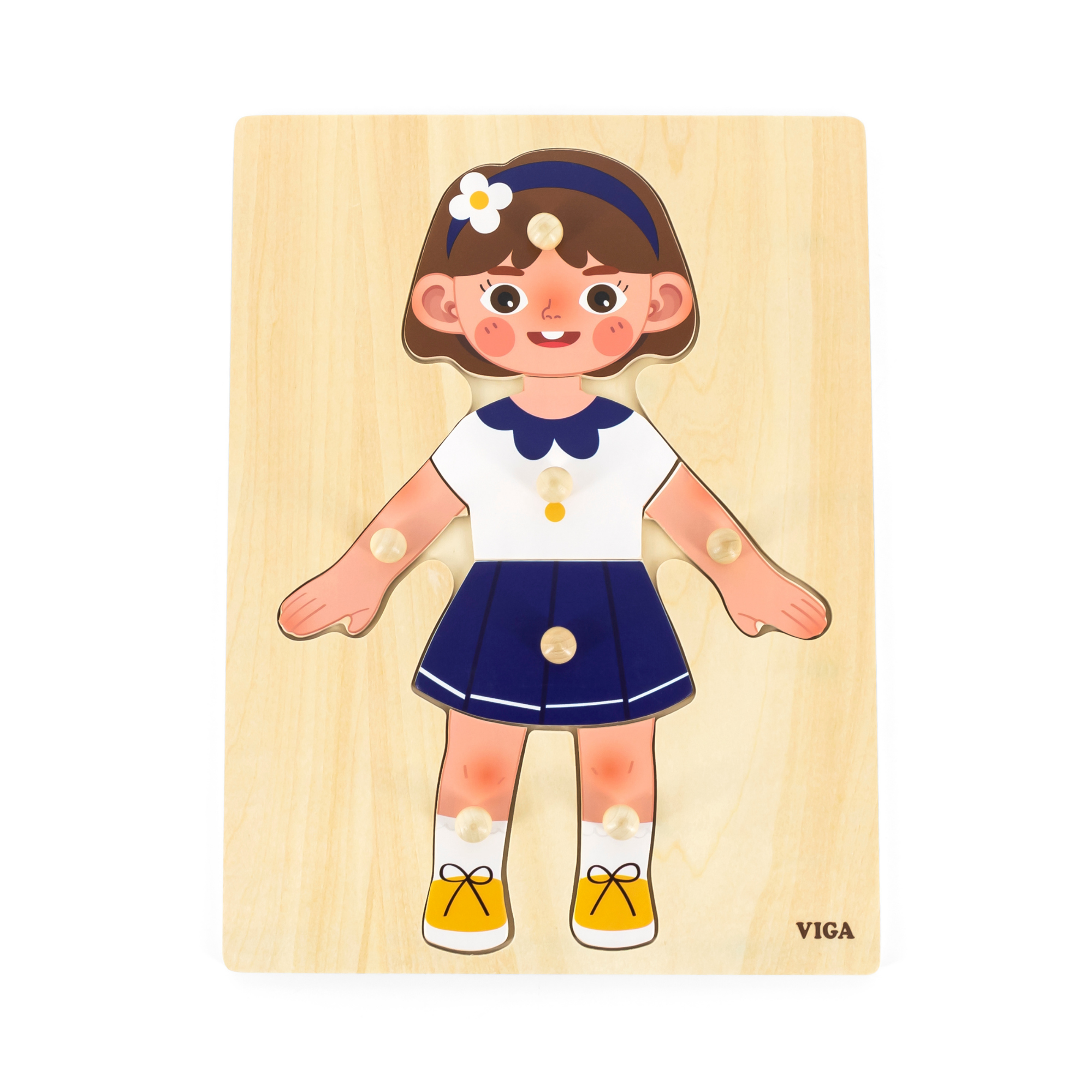 Viga Girls Body, 7 Piece Knob Puzzle, Montessori Wooden Toy, Develops Sensory, Cognitive & Fine Motor Skills, Non-Toxic & Eco-friendly Kids Educational Toy, Suitable for Boys and Girls Aged 18M+