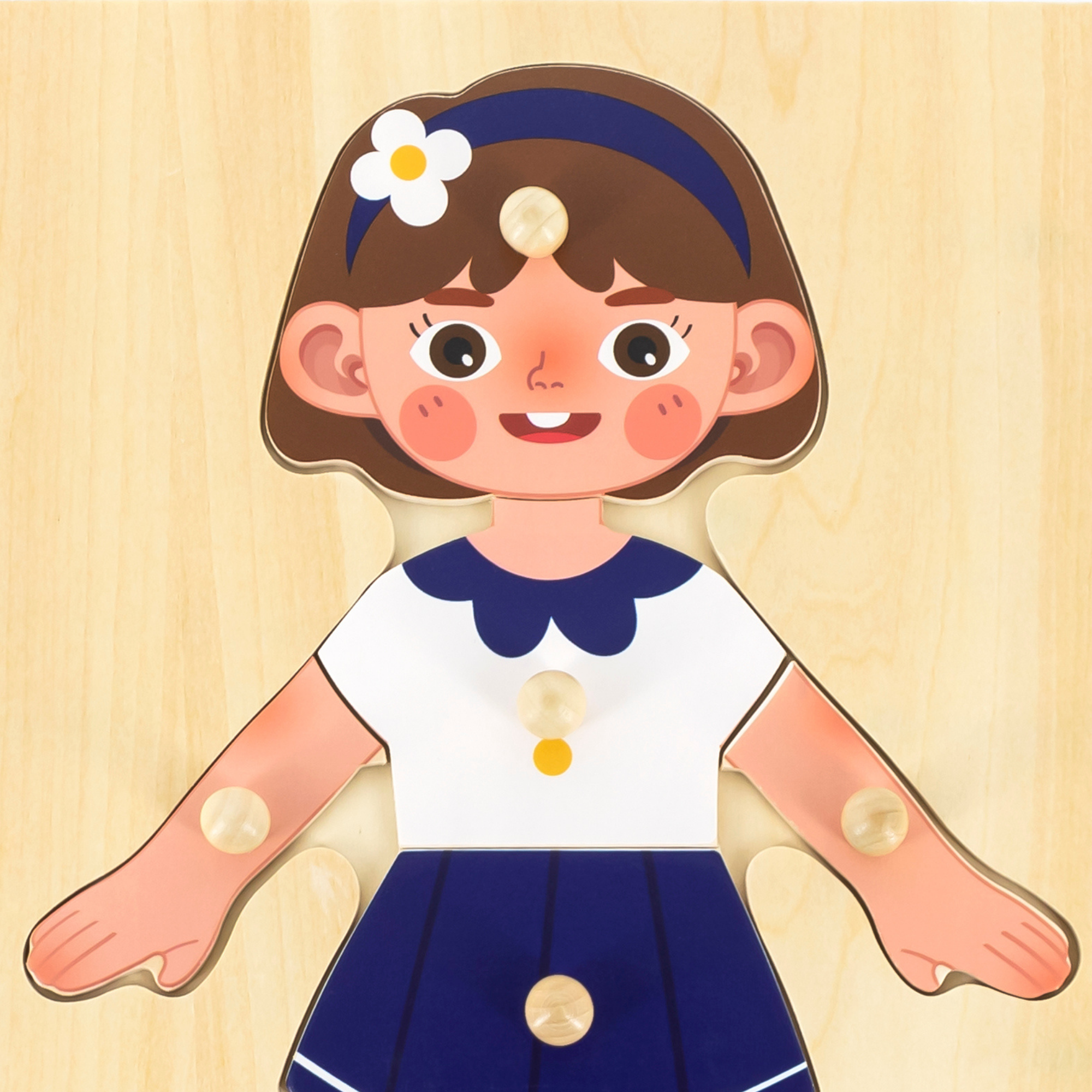 Viga Girls Body, 7 Piece Knob Puzzle, Montessori Wooden Toy, Develops Sensory, Cognitive & Fine Motor Skills, Non-Toxic & Eco-friendly Kids Educational Toy, Suitable for Boys and Girls Aged 18M+