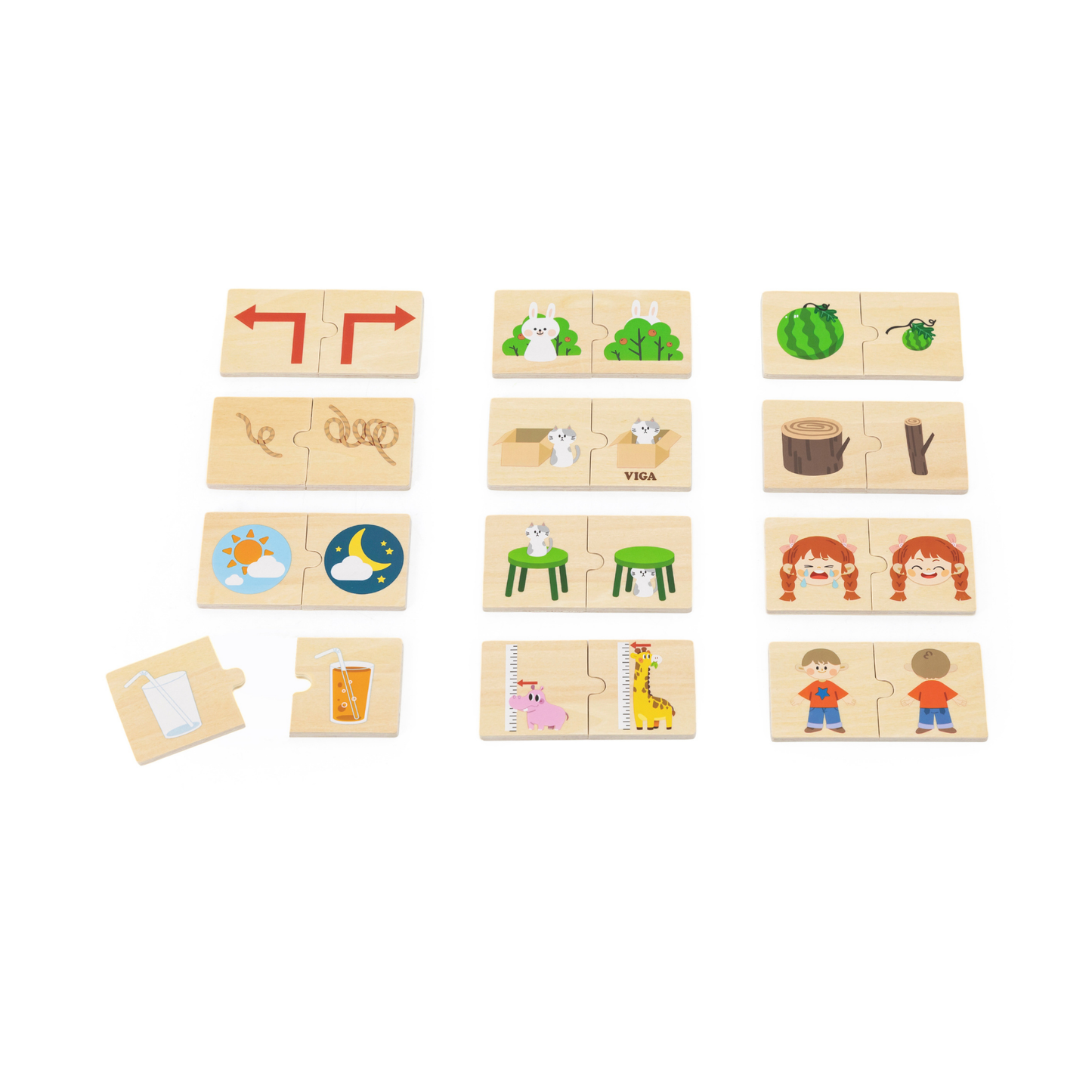 Viga Opposites, 24 Piece Mix & Match Puzzle, Montessori Wooden Toy, Develops Sensory, Cognitive & Fine Motor Skills, Non-Toxic & Eco-friendly Kids Educational Toy, Suitable for Children Aged 18M+