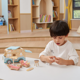 Viga Wooden Camper Van Playset, 12-Piece Montessori-Inspired Beach-Themed Vehicle Toy, Non-Toxic and Eco-Friendly, Encourages Imaginative Role Play and Fine Motor Skills, Suitable for Boys & Girls Ages 3+