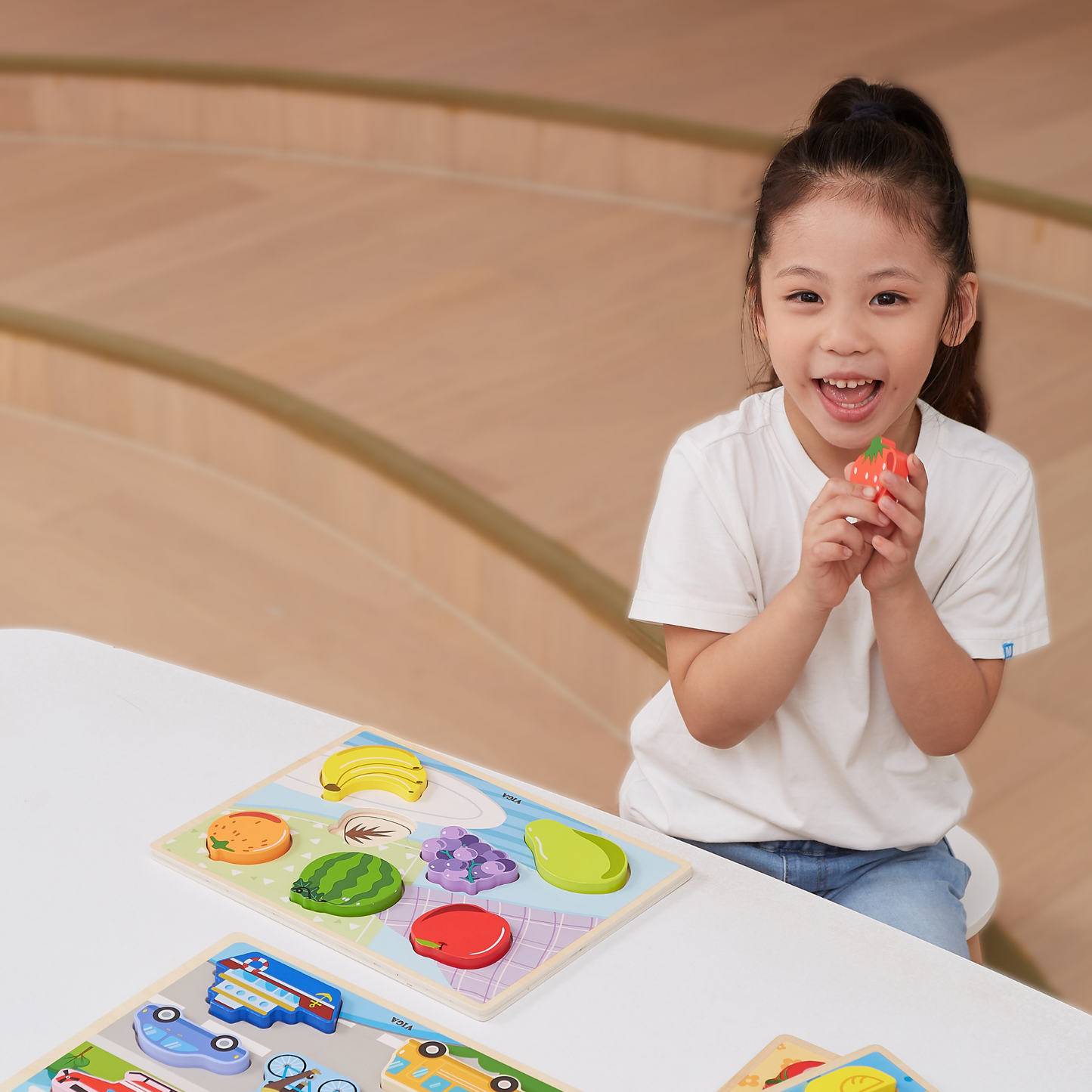 Viga Fruits, 7 Piece Block Puzzle, Montessori Wooden Toy, Develops Sensory, Cognitive & Fine Motor Skills, Non-Toxic & Eco-friendly Kids Educational Toy, Suitable for Boys and Girls Aged 18M+