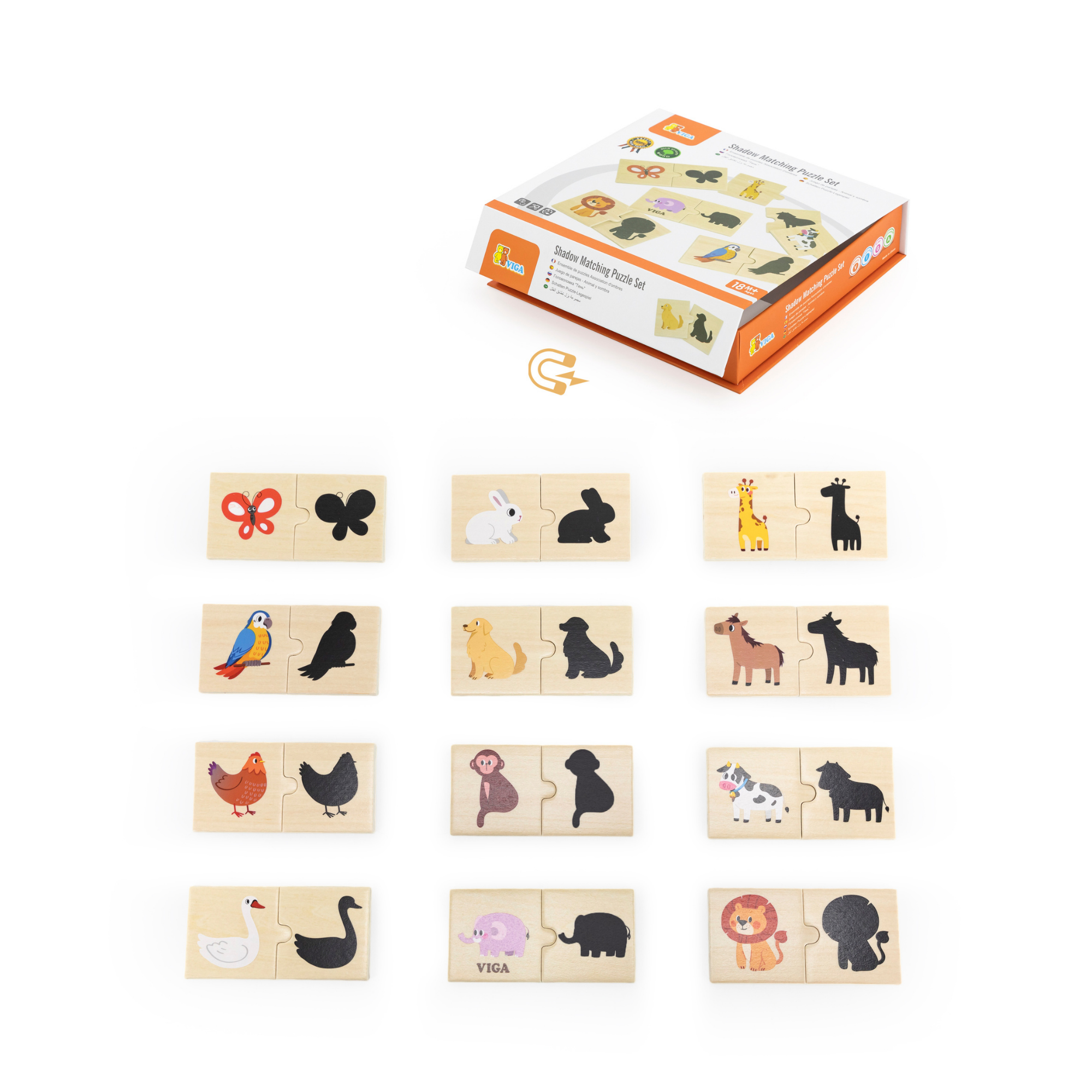 Viga Connecting Game, Matching Shadows, 24 Piece Mix & Match Puzzle, Montessori Wooden Toy, Develops Sensory, Cognitive & Fine Motor Skills, Non-Toxic & Eco-friendly Kids Educational Toy, 18M+